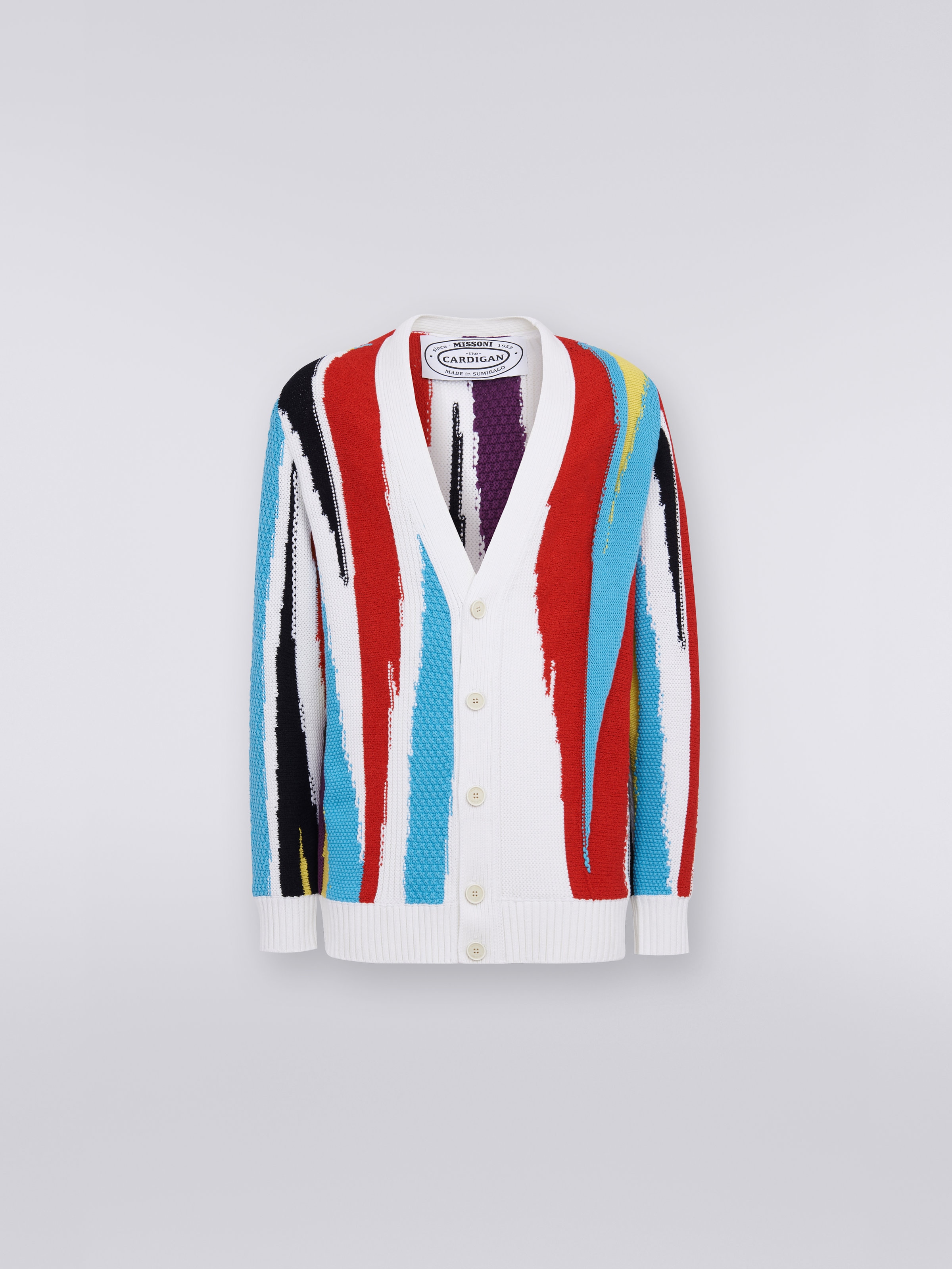 Cotton blend cardigan with multi-point intarsia details, Multicoloured - 0
