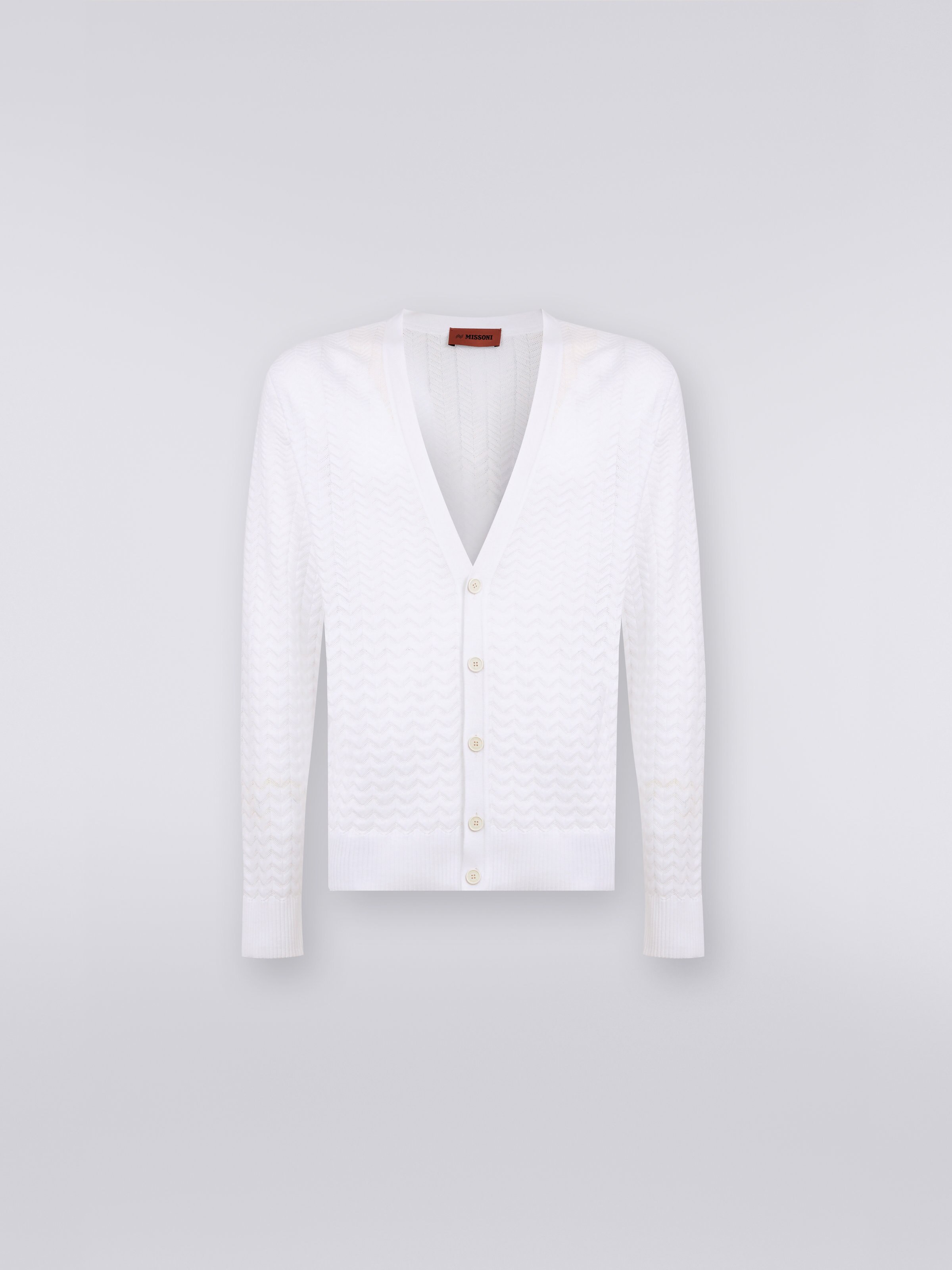 Cardigan in cotone con toppe multicolore, Bianco  - 0