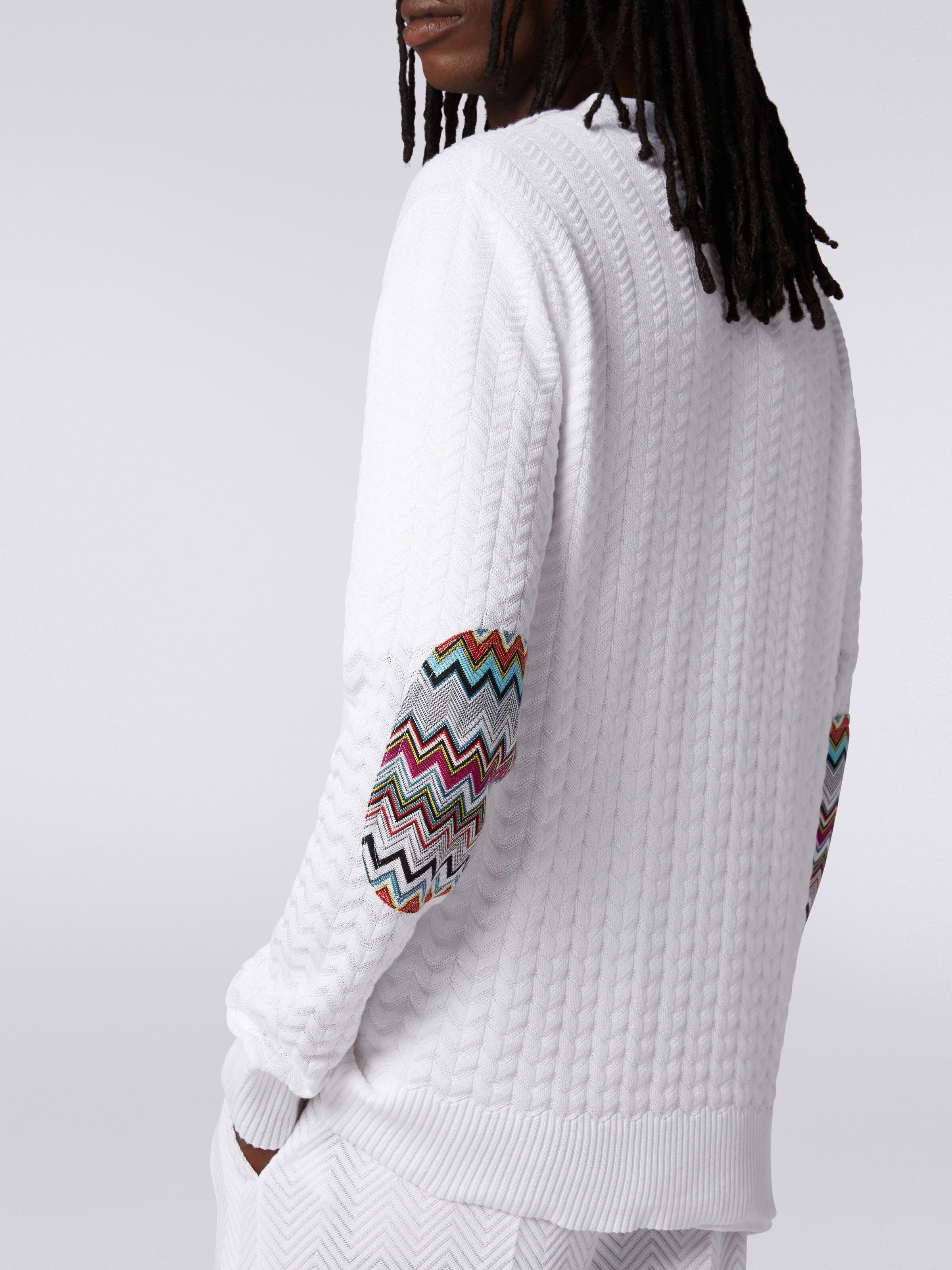 Cardigan in cotone con toppe multicolore, Bianco  - 4