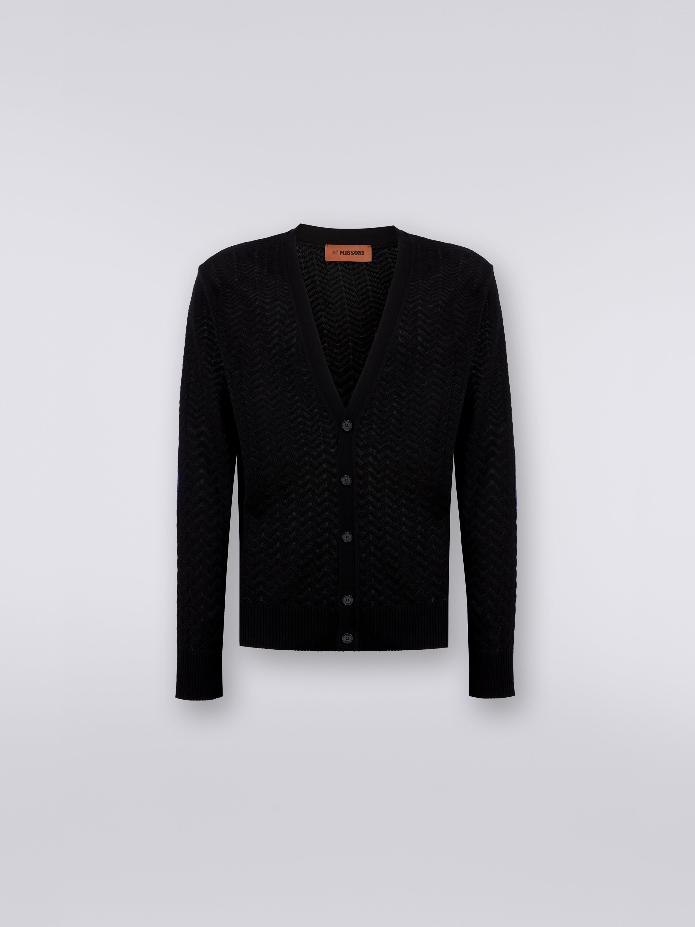 Cotton cardigan with multicoloured patches, Black    - 0