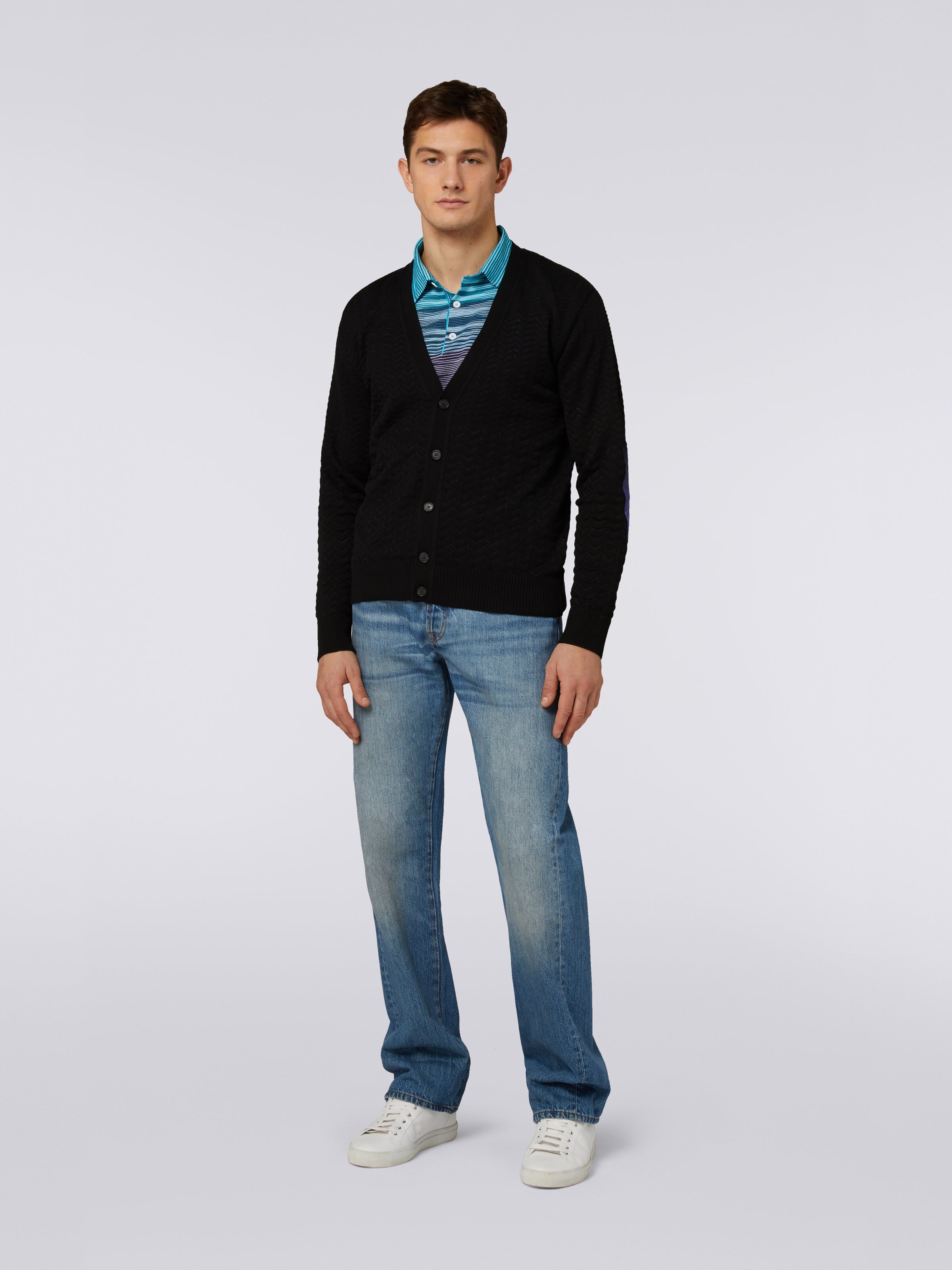 Cotton cardigan with multicoloured patches, Black    - 1