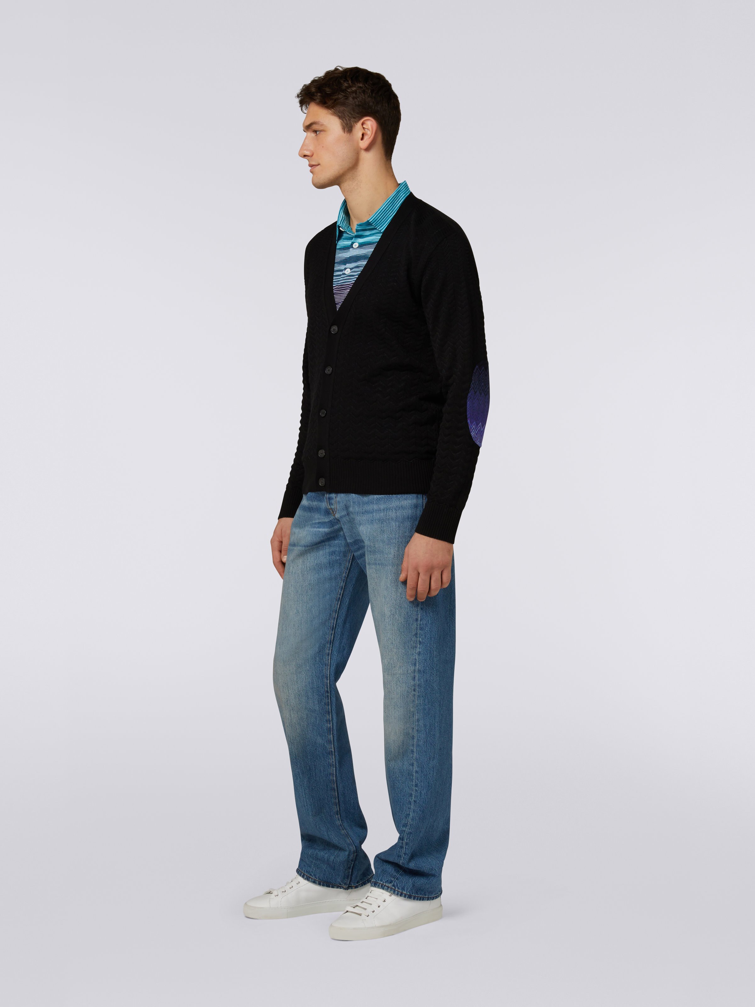 Cotton cardigan with multicoloured patches, Black    - 2