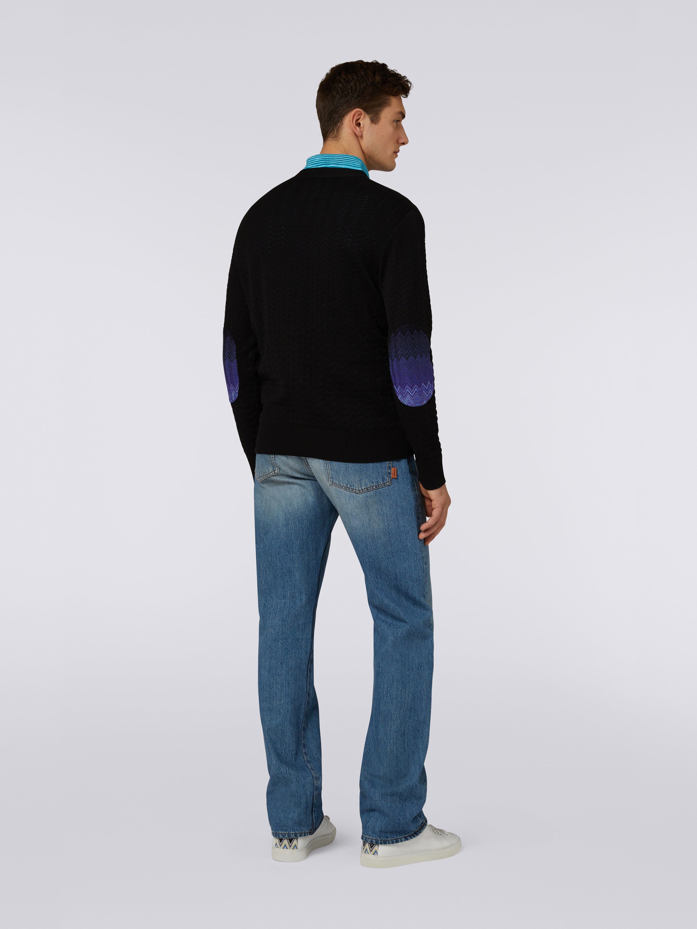 Cotton cardigan with multicoloured patches, Black    - 3
