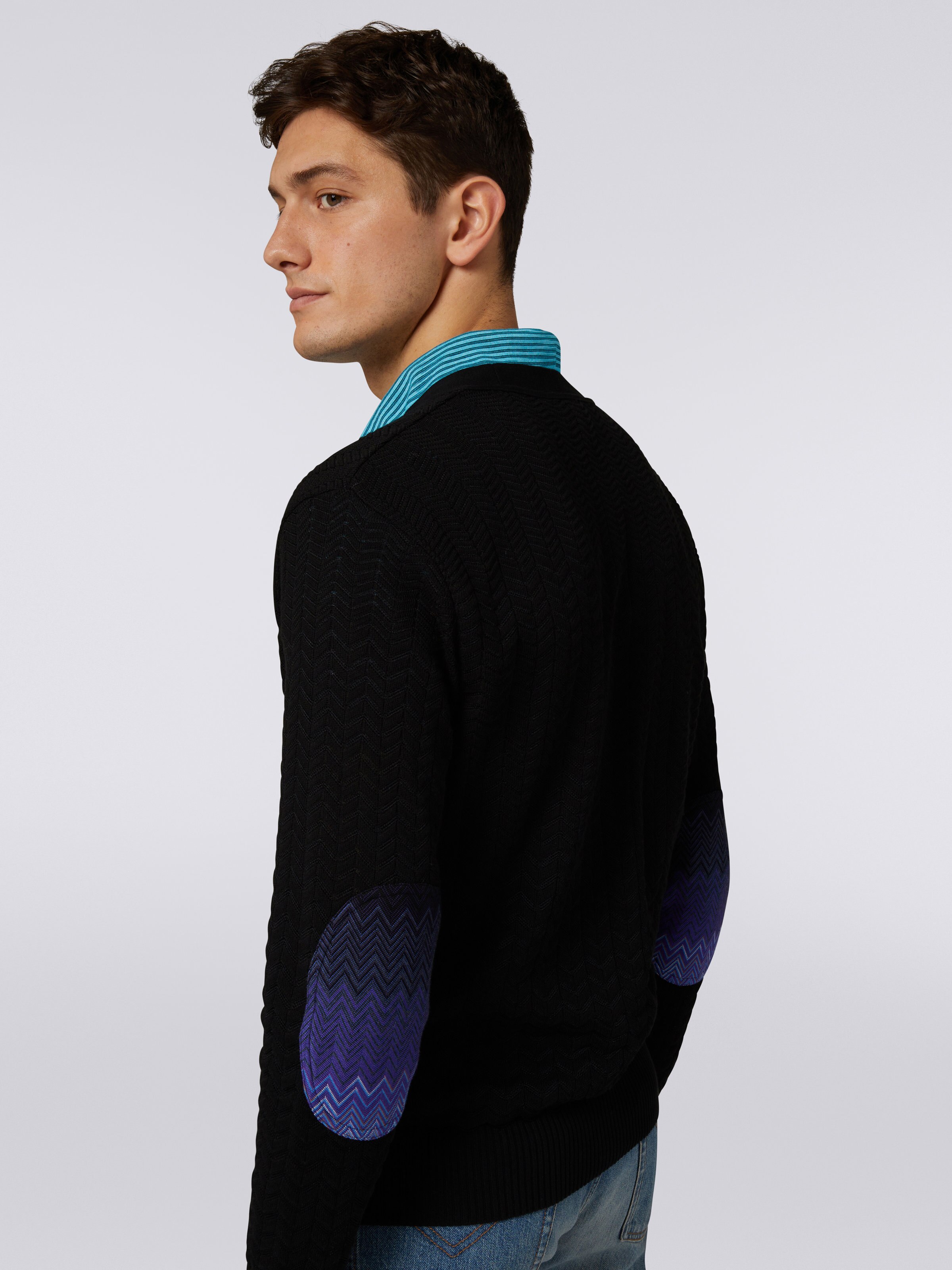 Cotton cardigan with multicoloured patches, Black    - 4