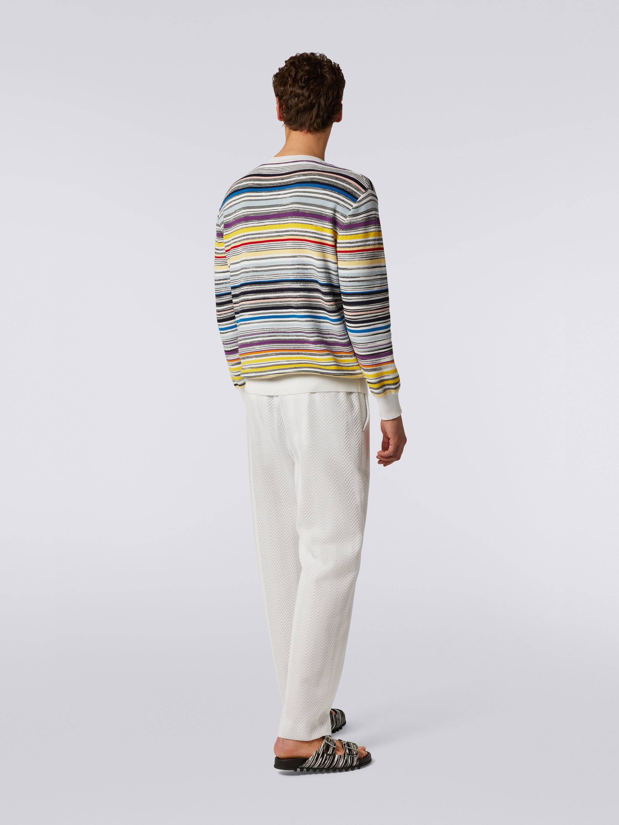 Crew-neck jumper in striped cotton, Multicoloured - 3