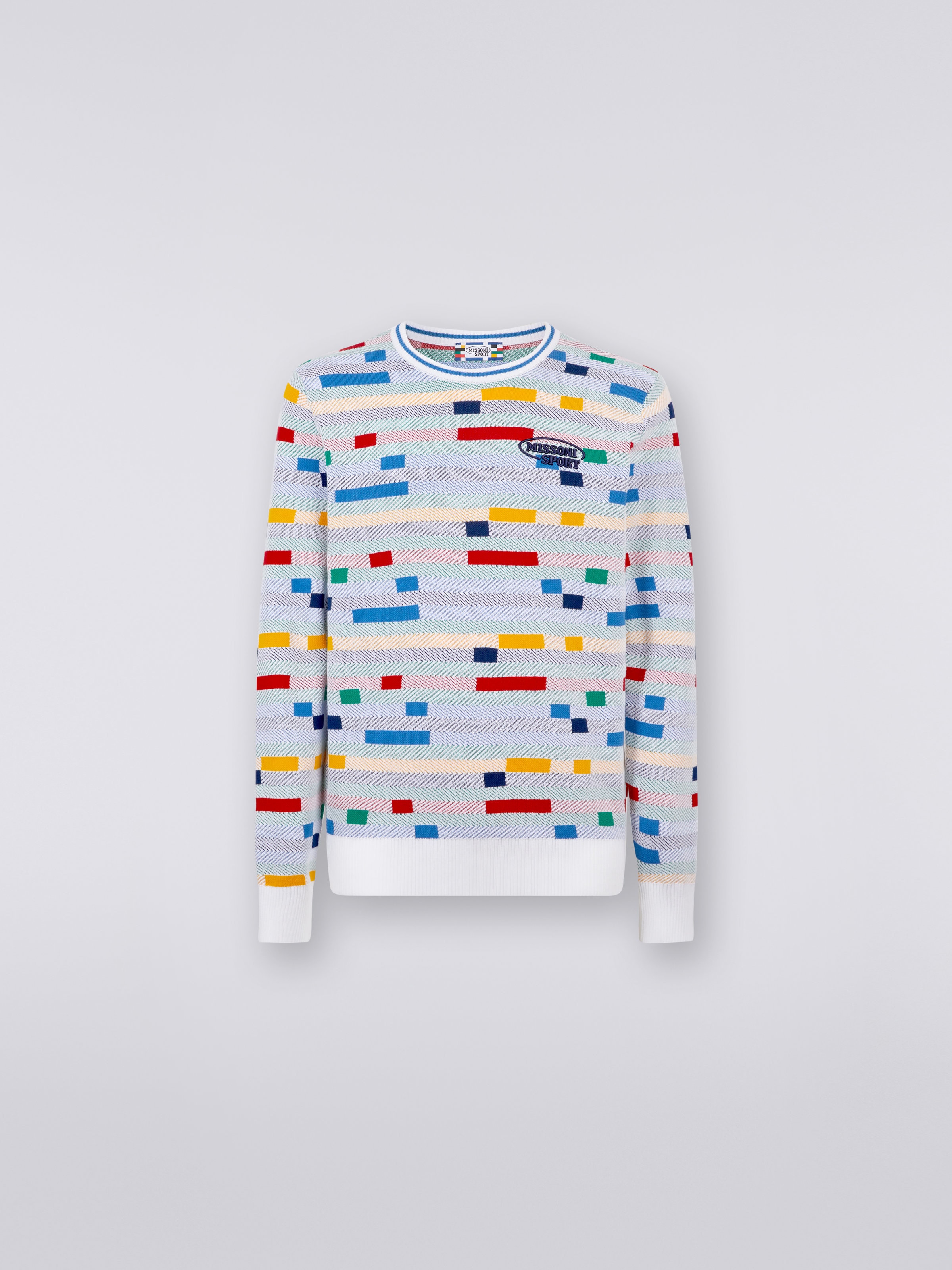 Cotton crew-neck jumper with embroidered logo, White & Multicoloured Heritage - 0