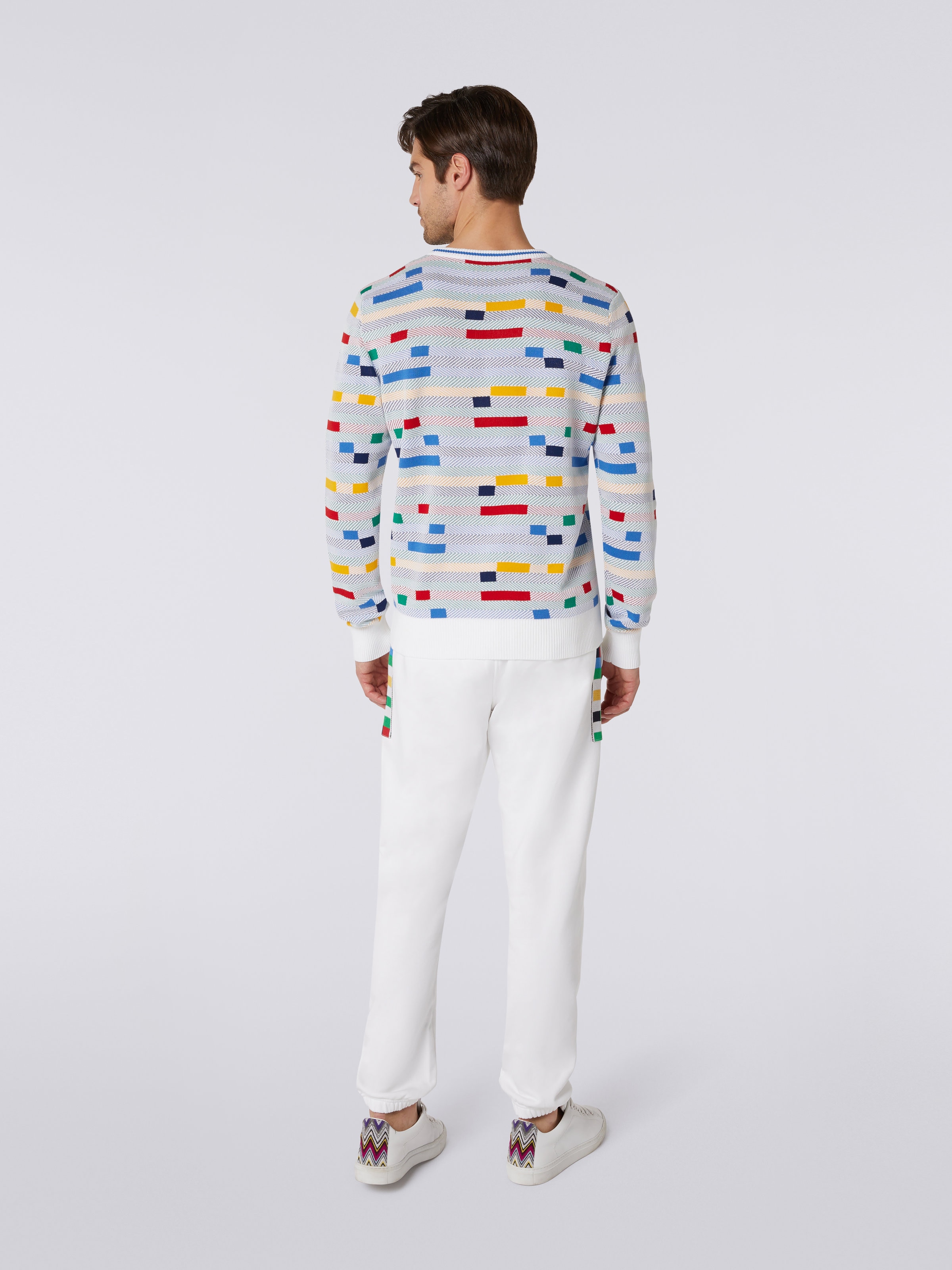 Cotton crew-neck jumper with embroidered logo, White & Multicoloured Heritage - 3
