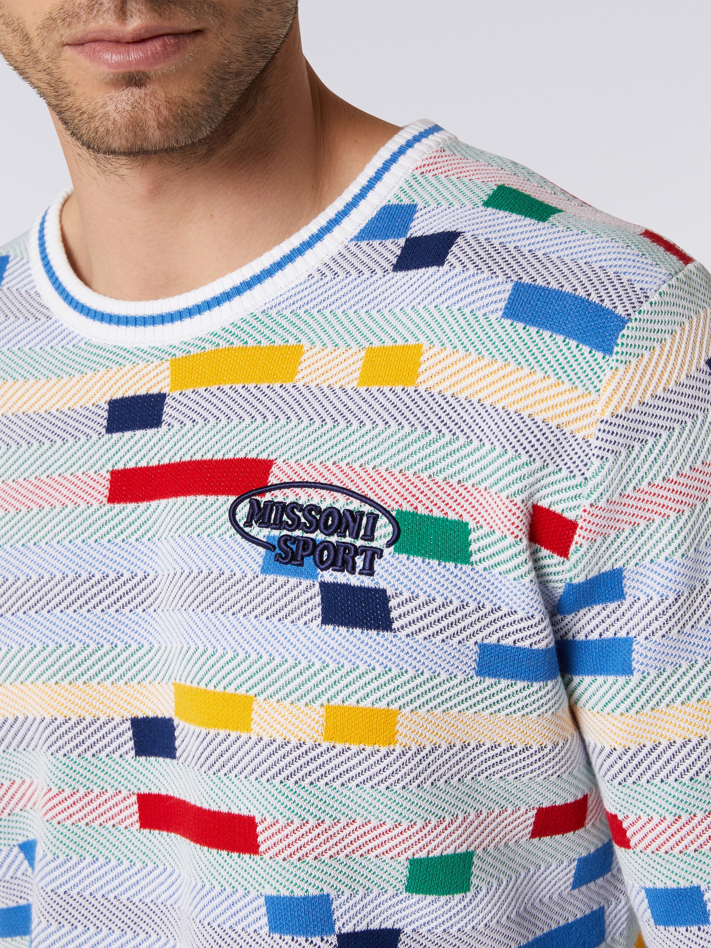 Cotton crew-neck jumper with embroidered logo, White & Multicoloured Heritage - 4