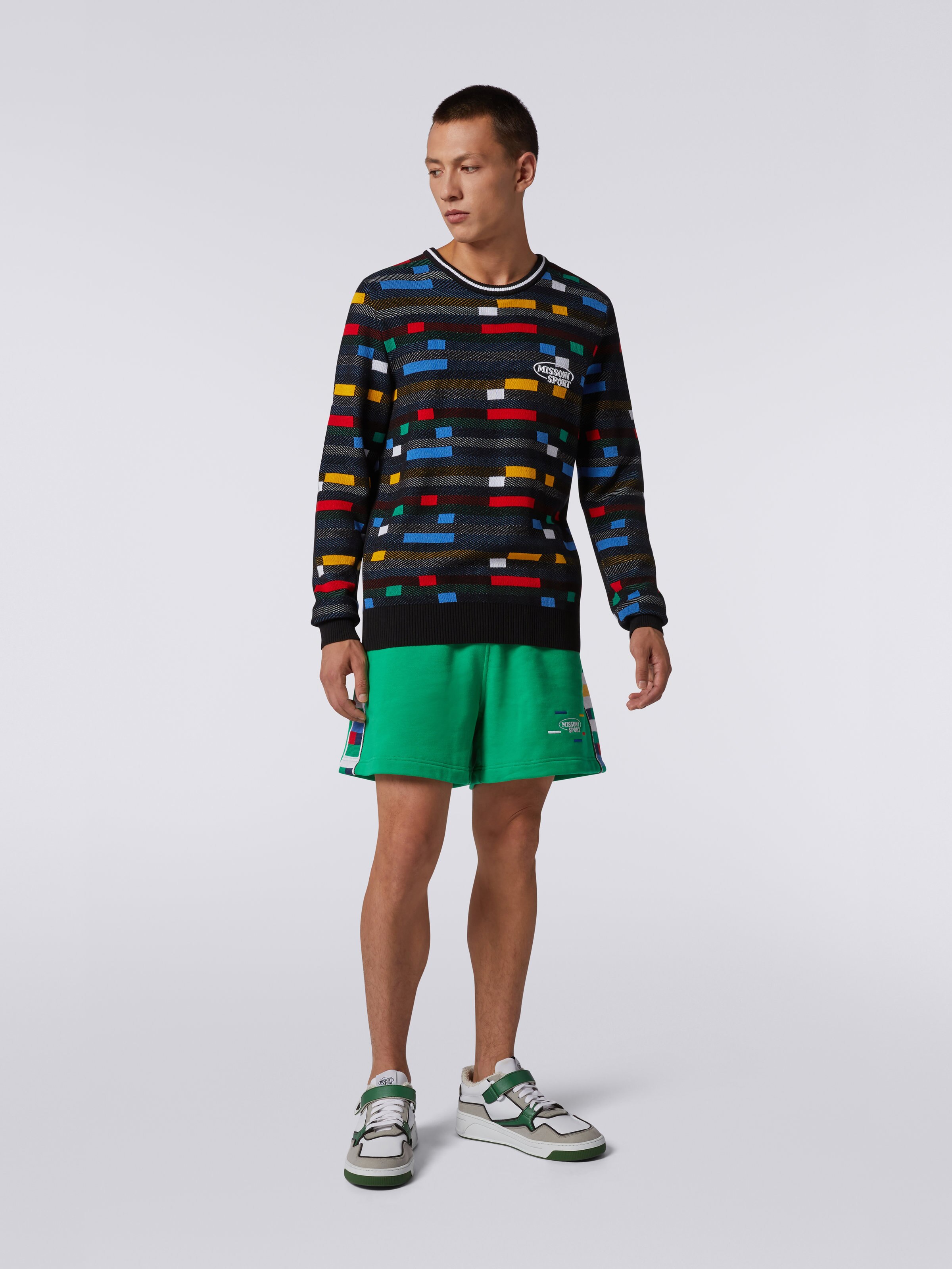 Maglione girocollo in cotone con logo ricamato, Nero    - 1