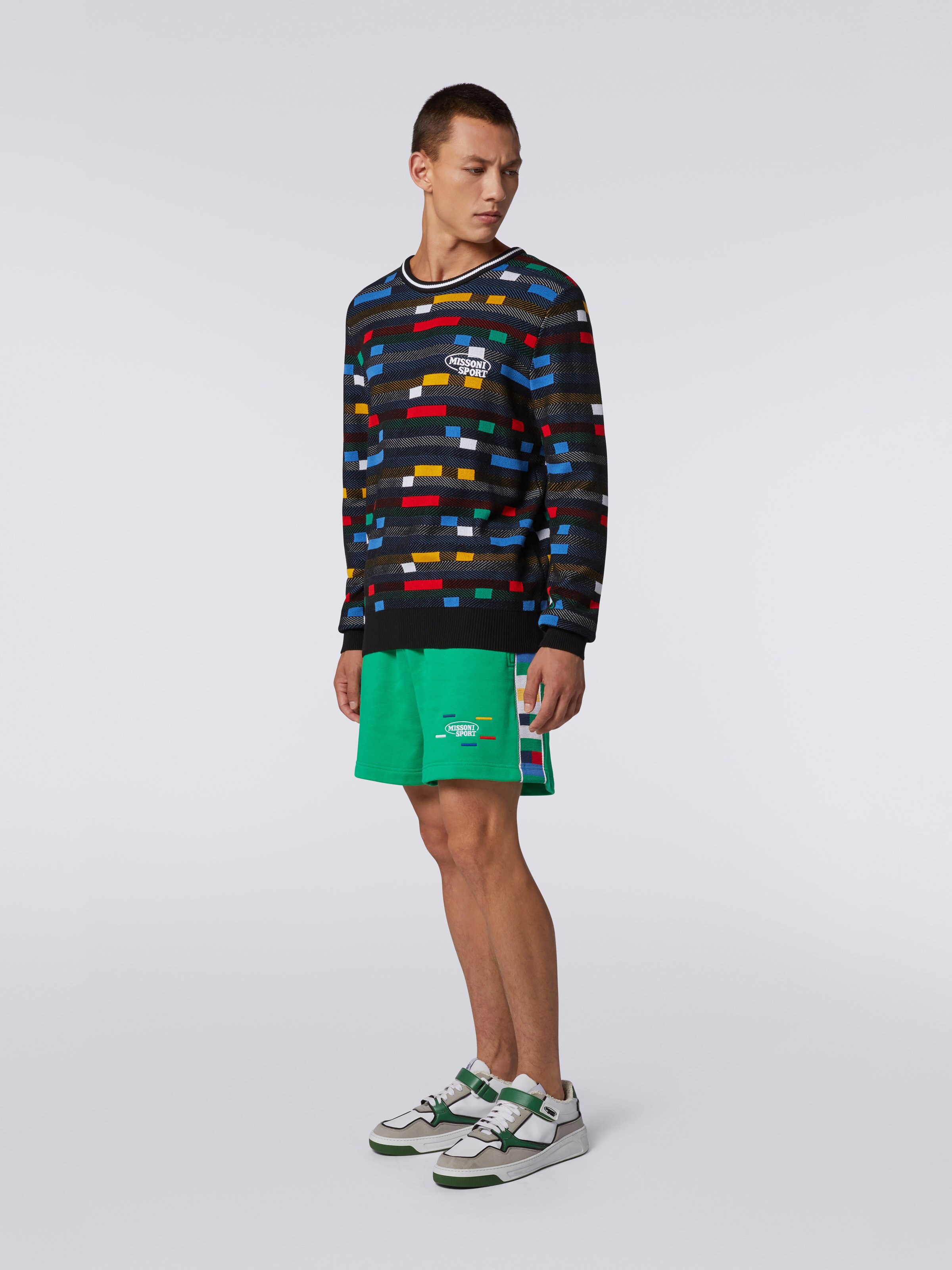 Maglione girocollo in cotone con logo ricamato, Nero    - 2