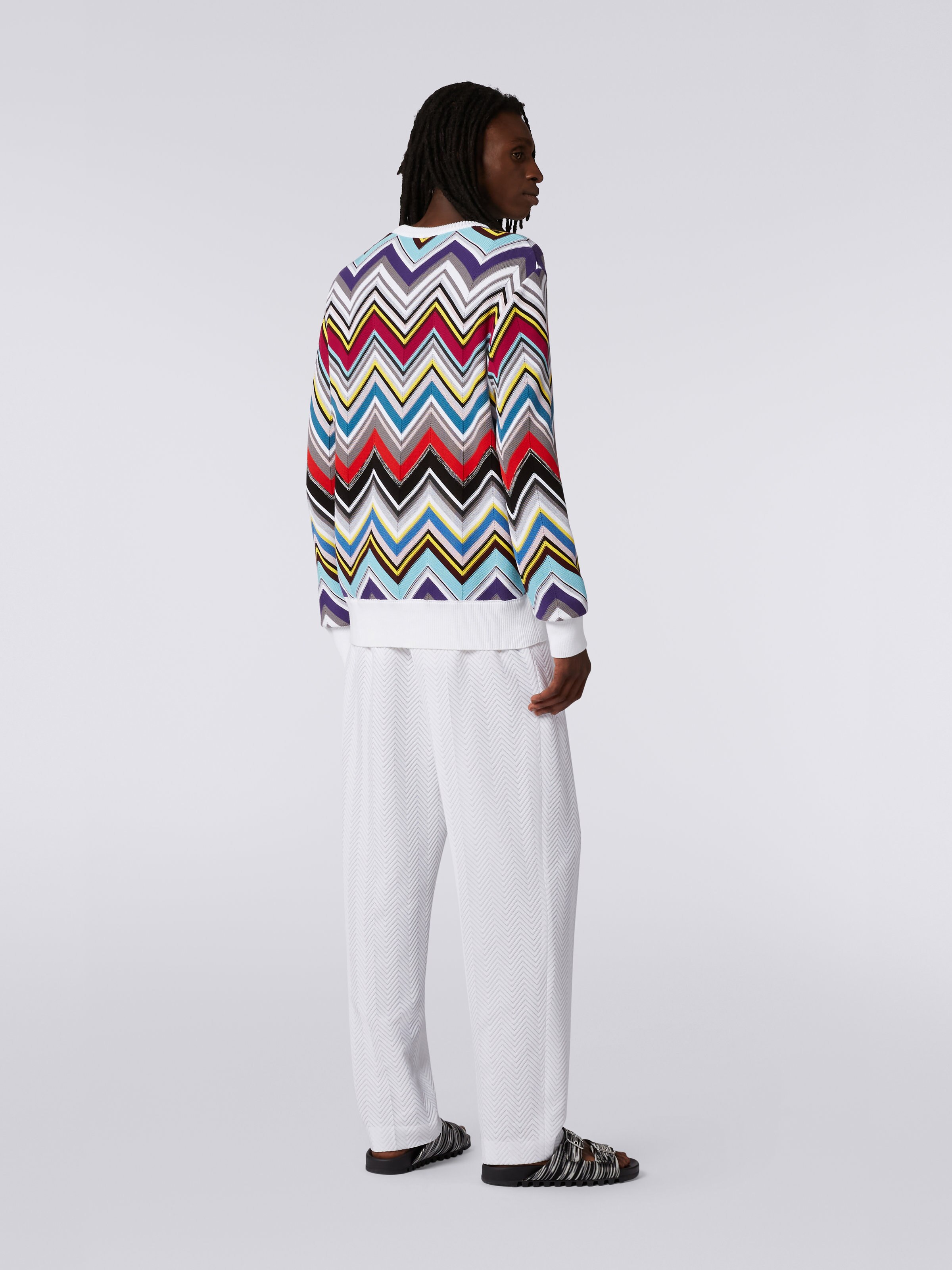 Wool and viscose blend crew-neck pullover with plain trim, Multicoloured - 3