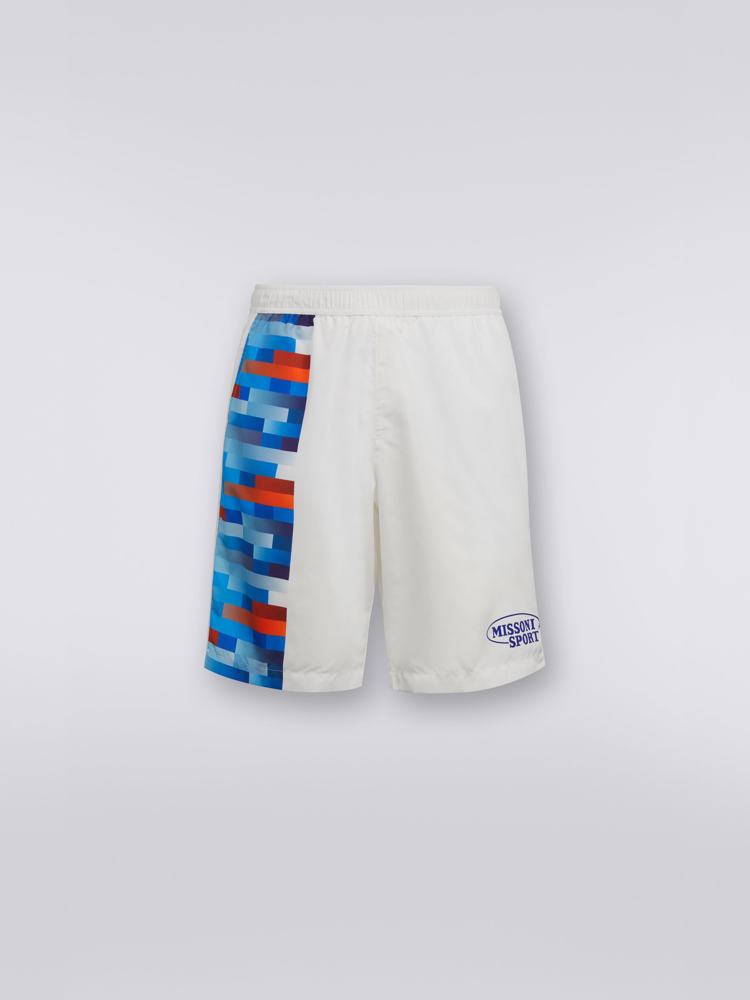 Short de bain avec logo et empiècements dans les couleurs classiques de la marque, Blanc  - 0