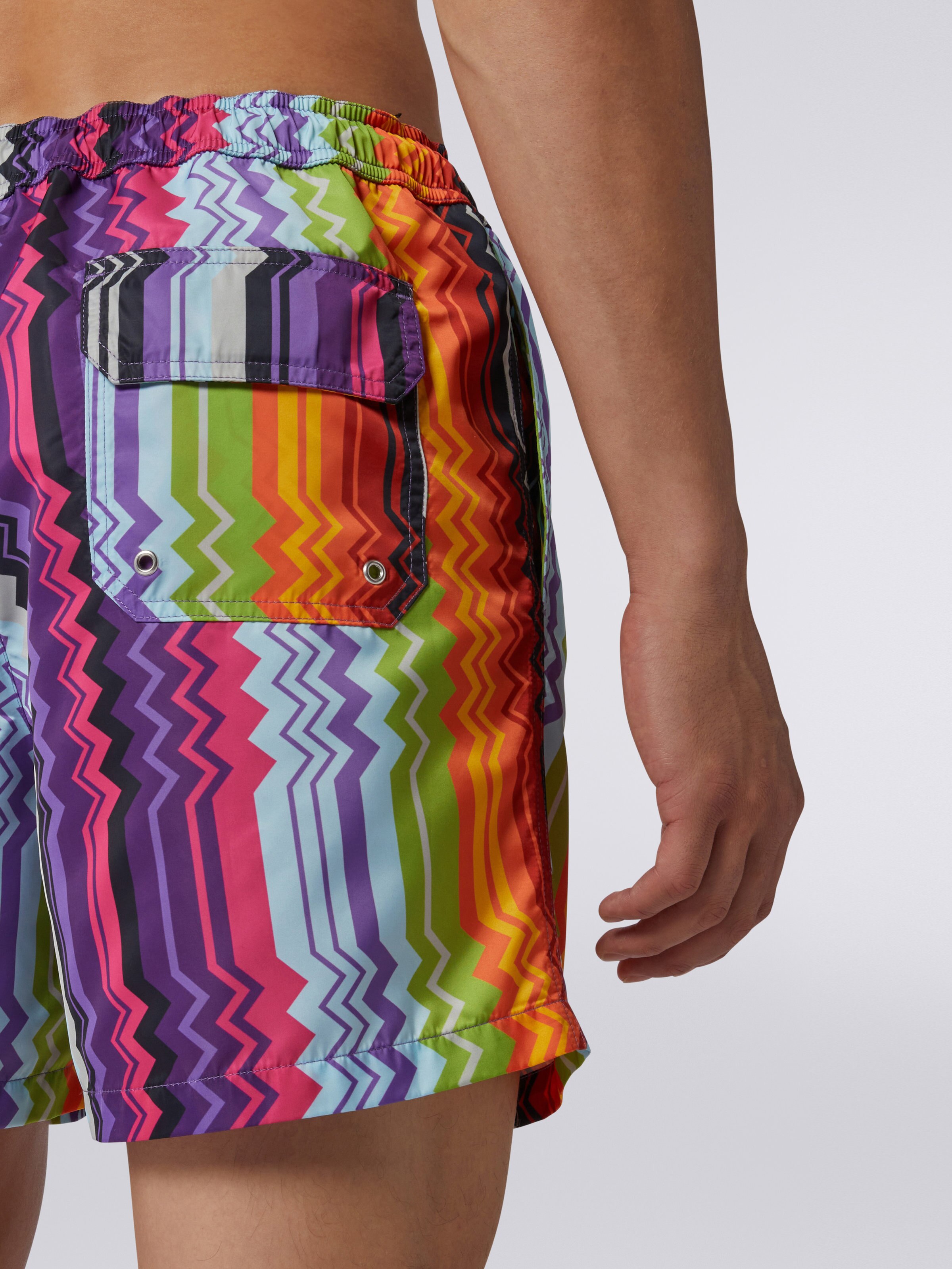 Nylon blend zigzag swimming trunks, Multicoloured - 4
