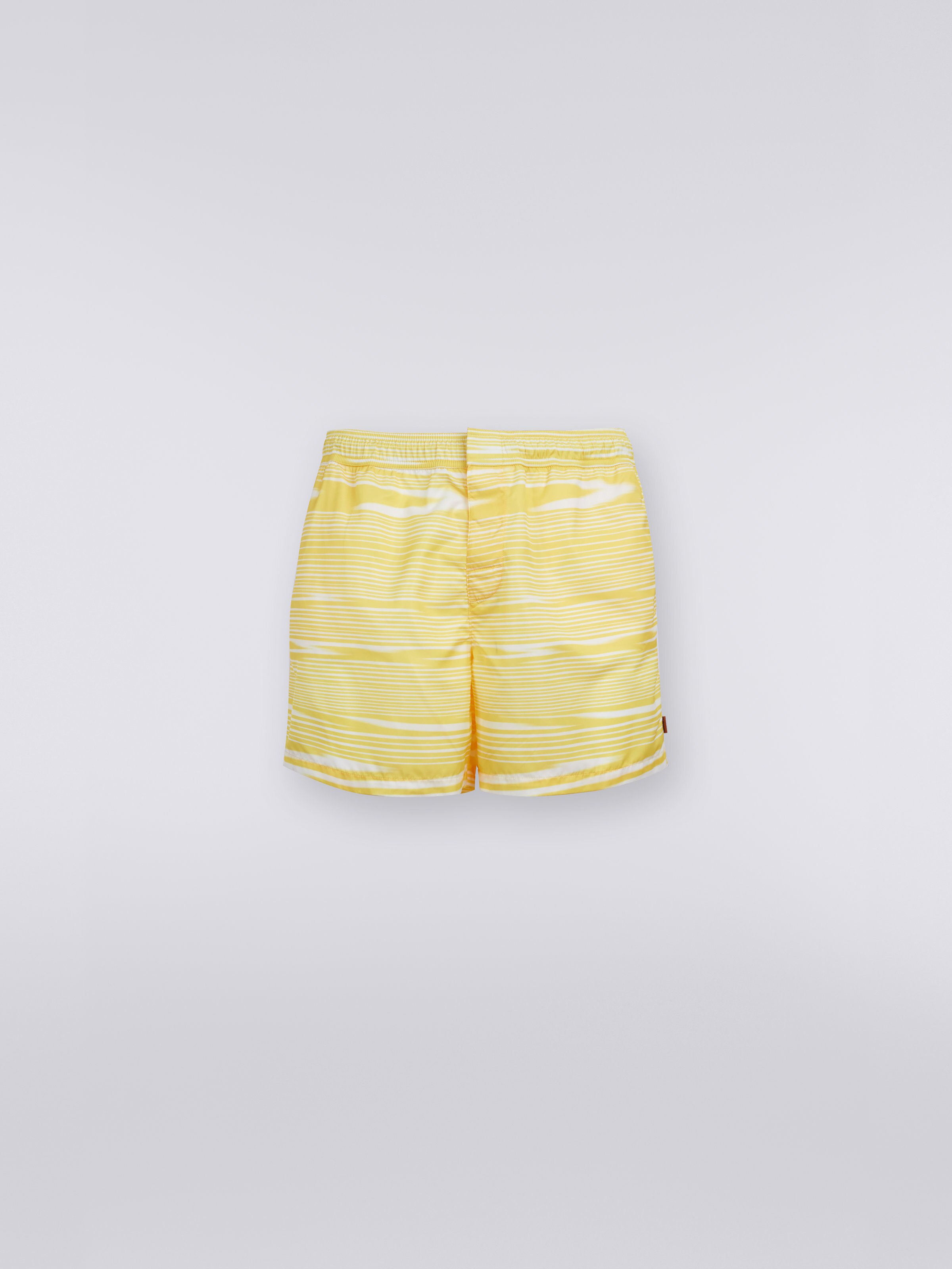 Nylon blend swimming trunks with two-tone slub motif, White & Yellow - 0