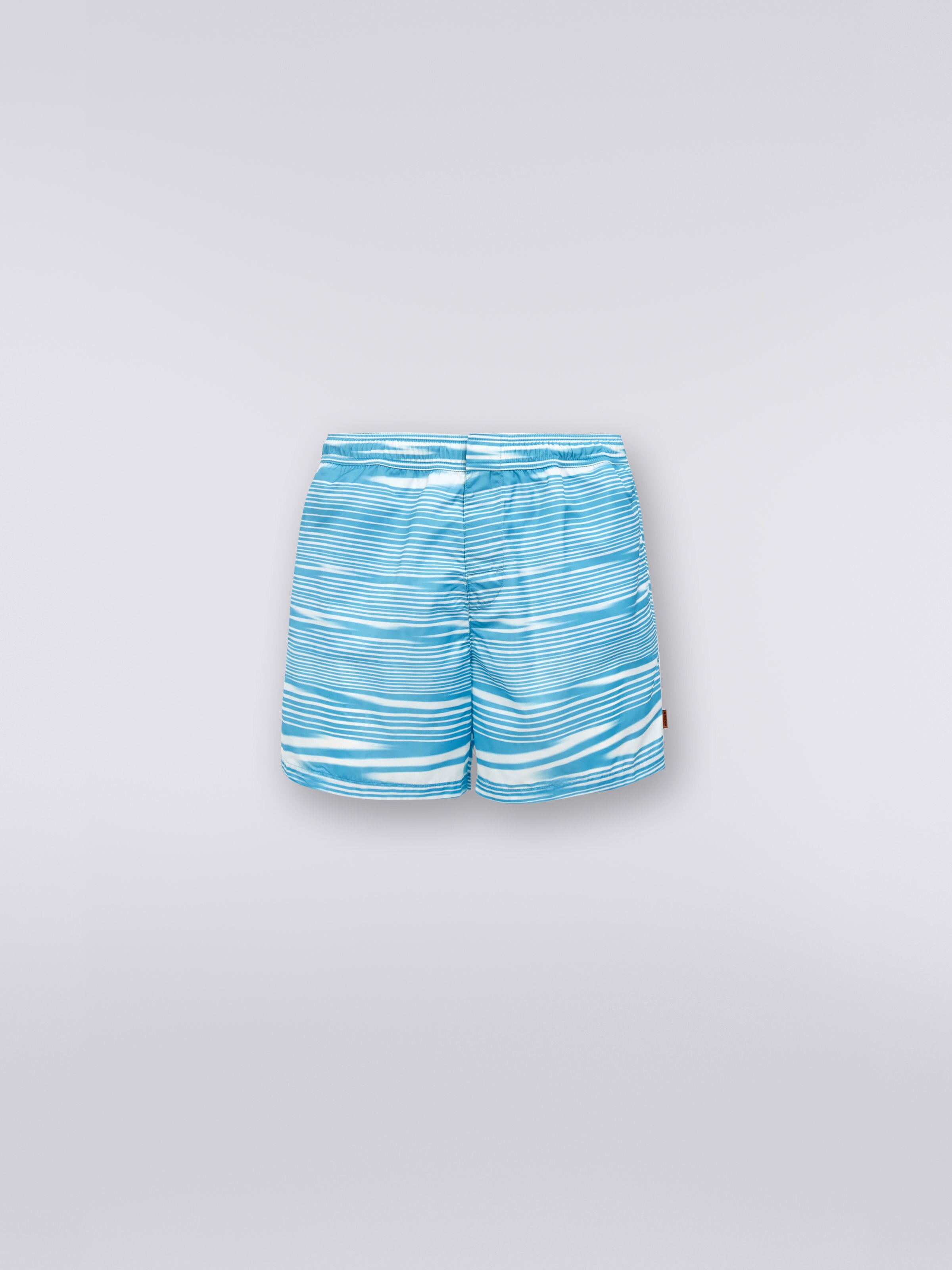 Short de bain en nylon avec motif bicolore flammé, Blanc & Bleu Clair - 0