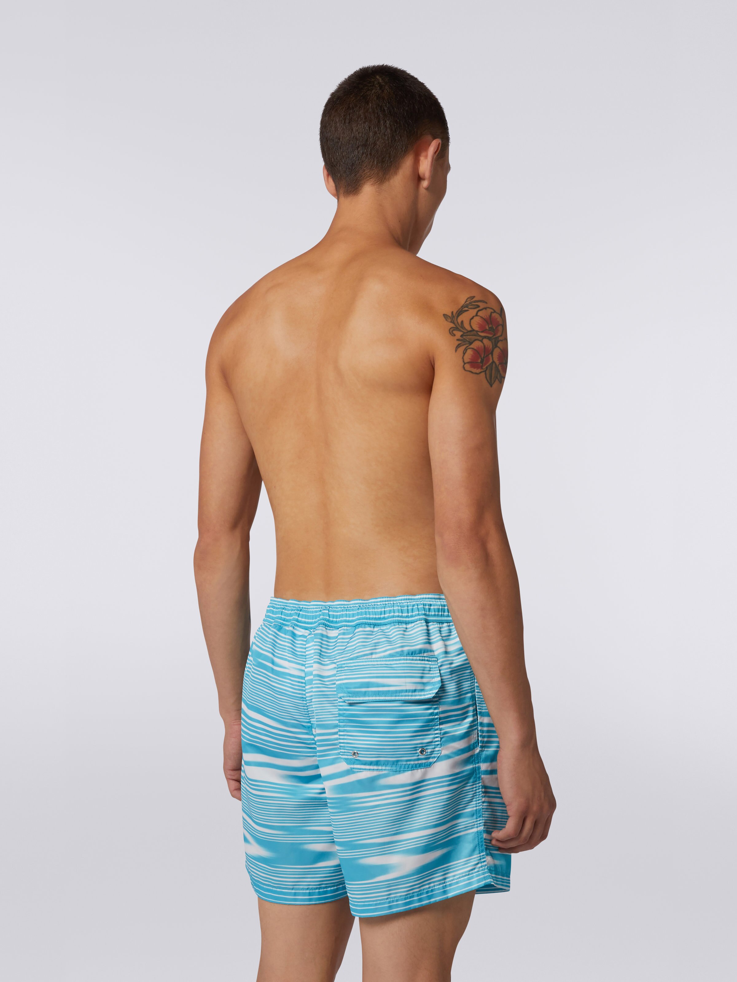 Nylon blend swimming trunks with two-tone slub motif, White & Light Blue - 3