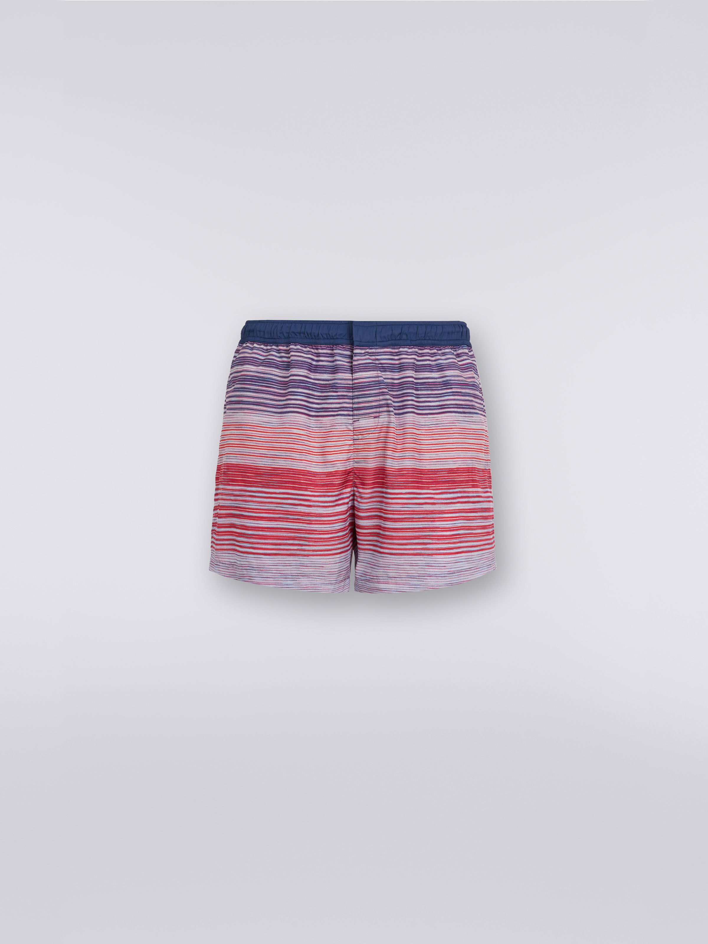 Nylon-blend swimming trunks in slub print, Red, Purple & Light Blue - 0