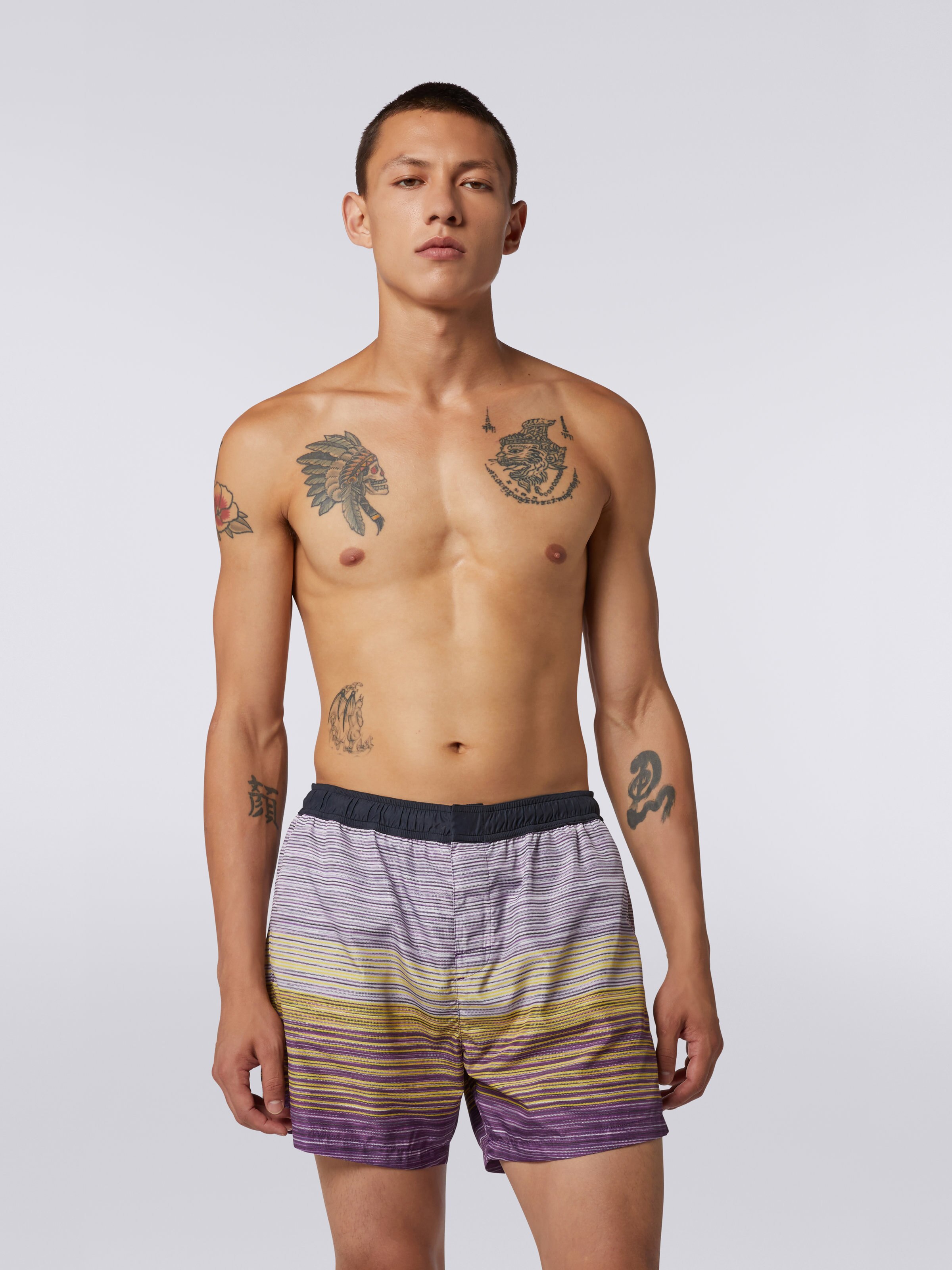 Nylon-blend swimming trunks in slub print, Multicoloured - 1