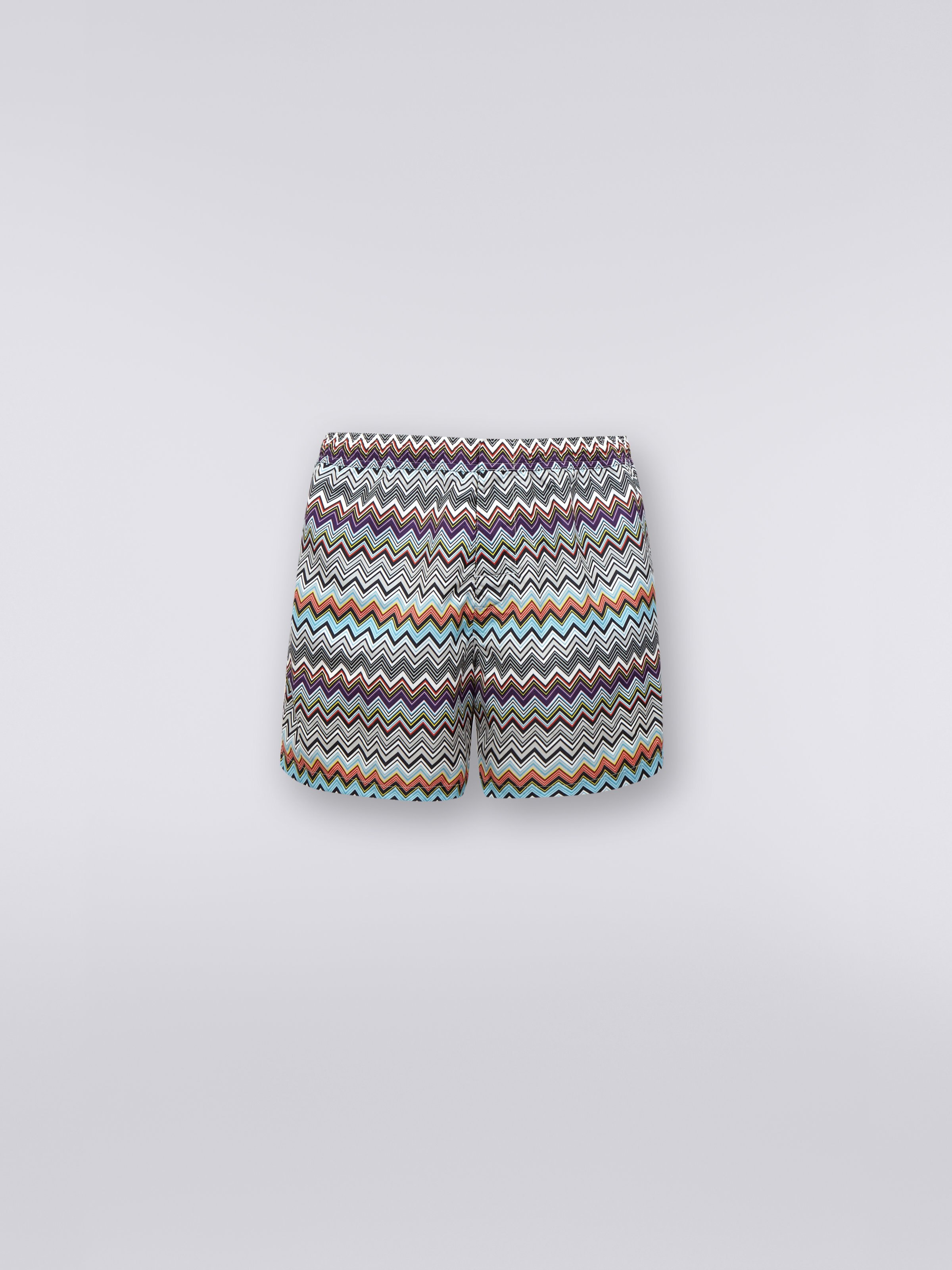 Nylon blend swimming trunks with large zigzag print, Multicoloured - 0