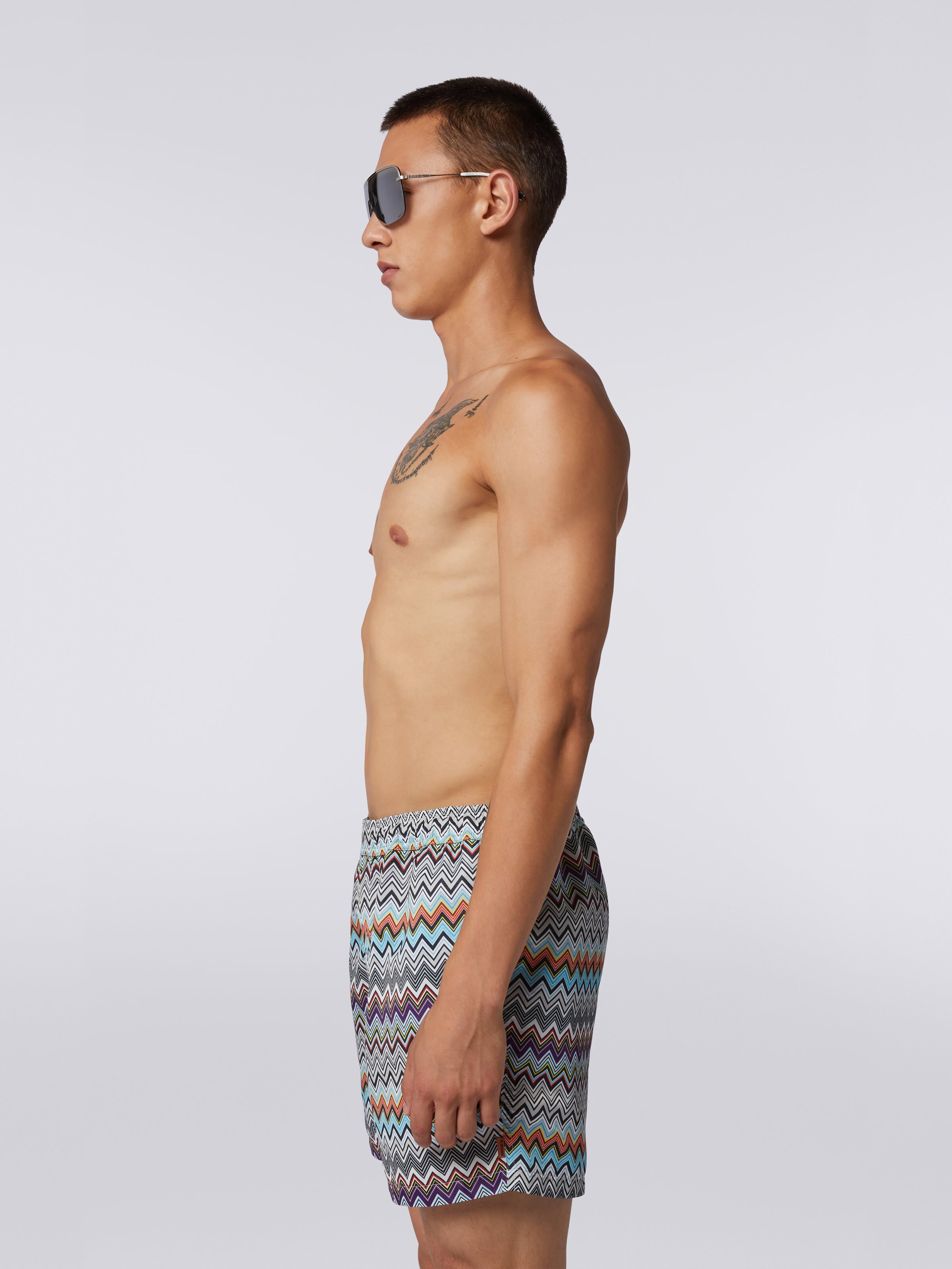 Nylon blend swimming trunks with large zigzag print, Multicoloured - 2