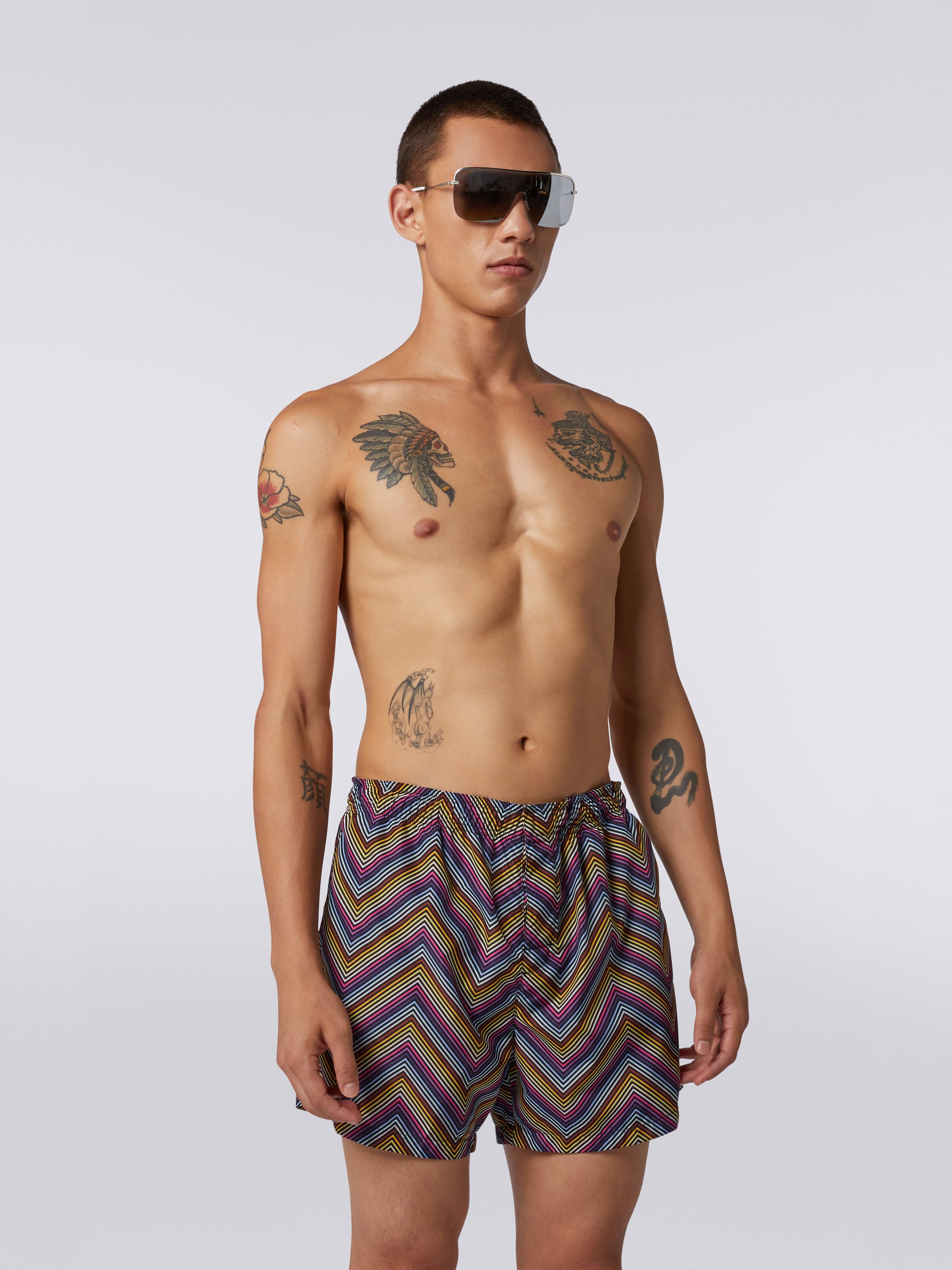 Nylon blend swimming trunks with zigzag print, Multicoloured - 1