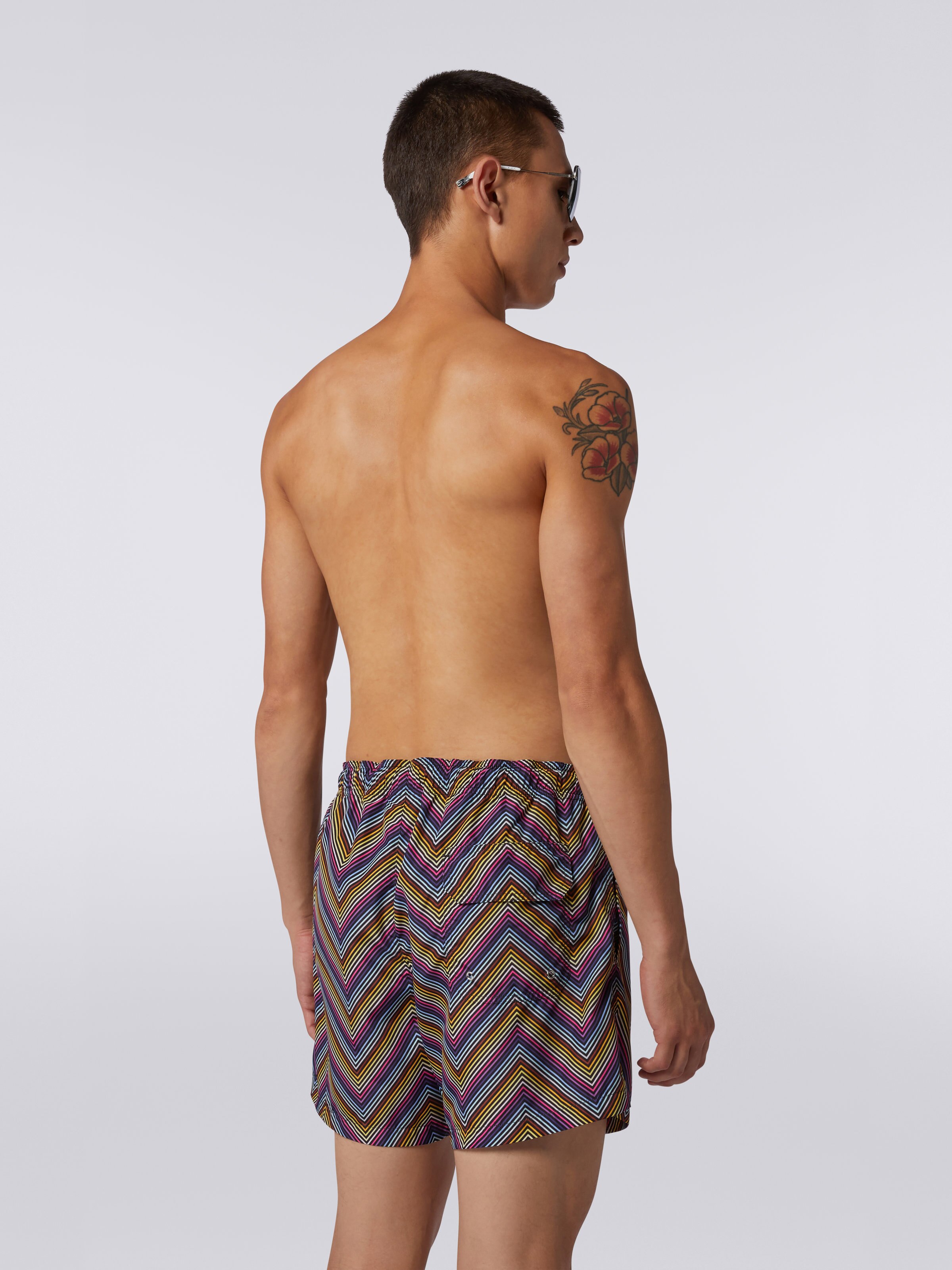 Nylon blend swimming trunks with zigzag print, Multicoloured - 3