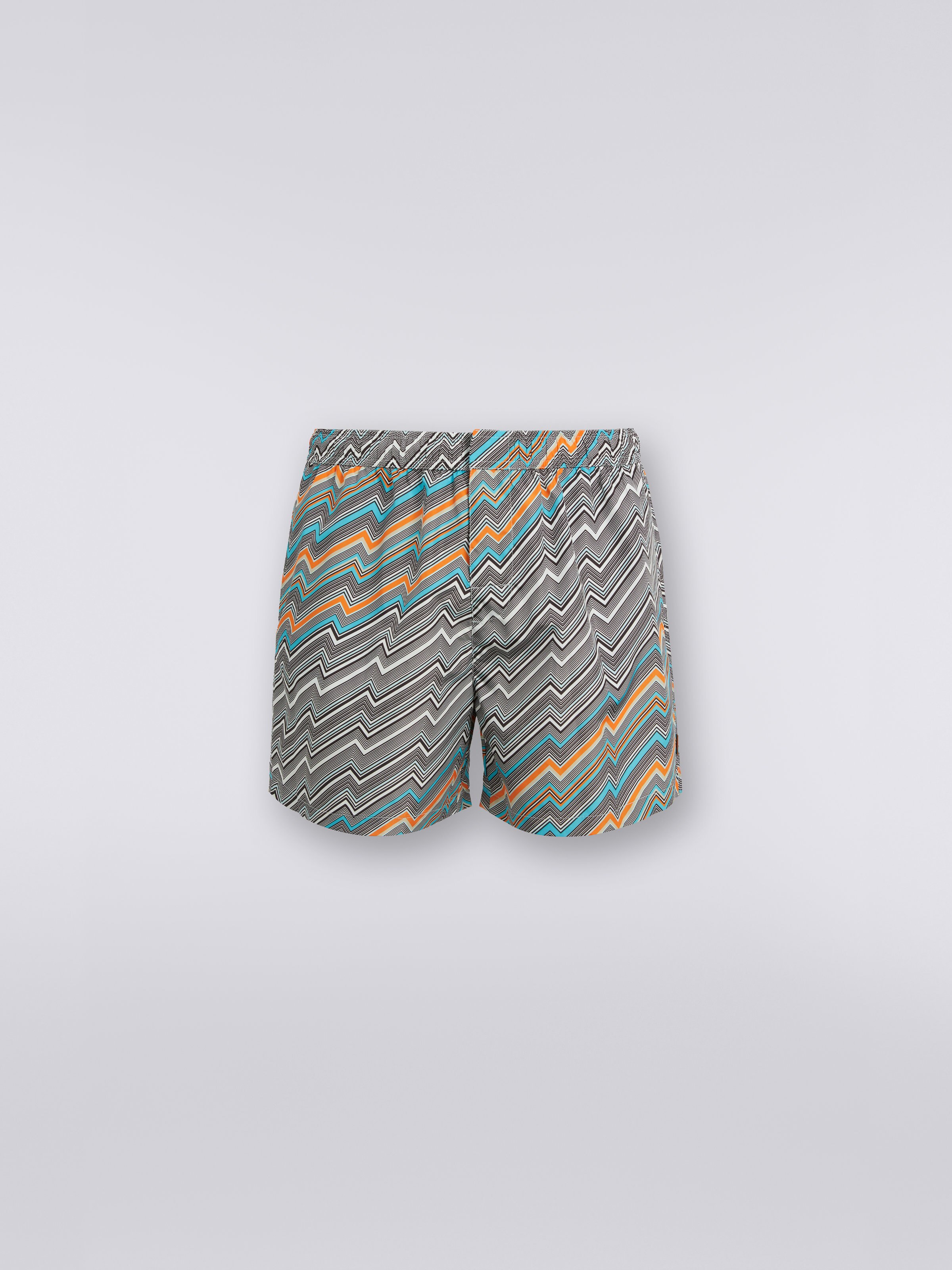 Technical fabric swimming trunks with zigzag print, Multicoloured - 0