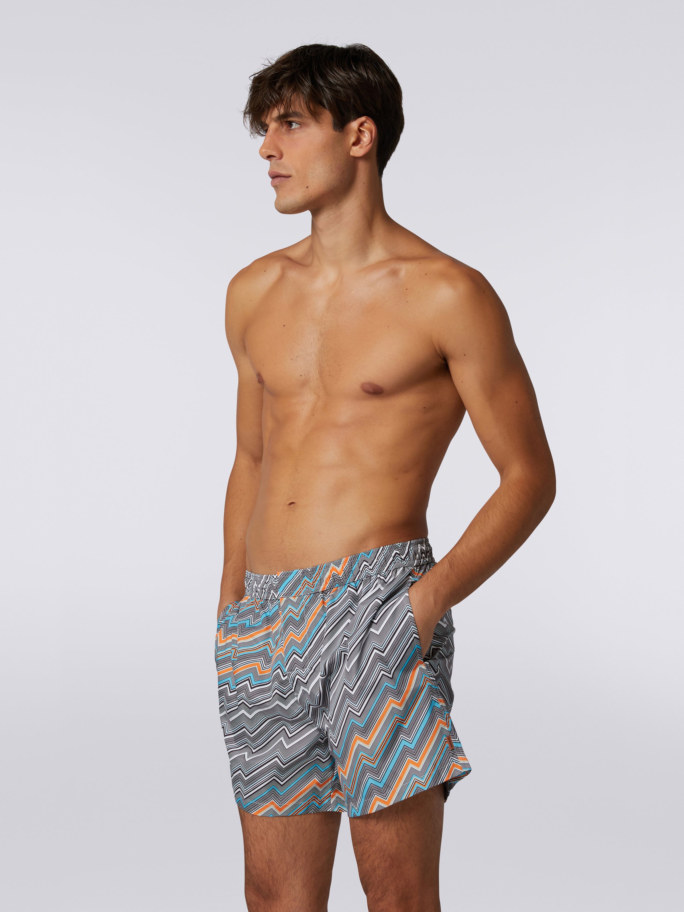 Technical fabric swimming trunks with zigzag print, Multicoloured - 2