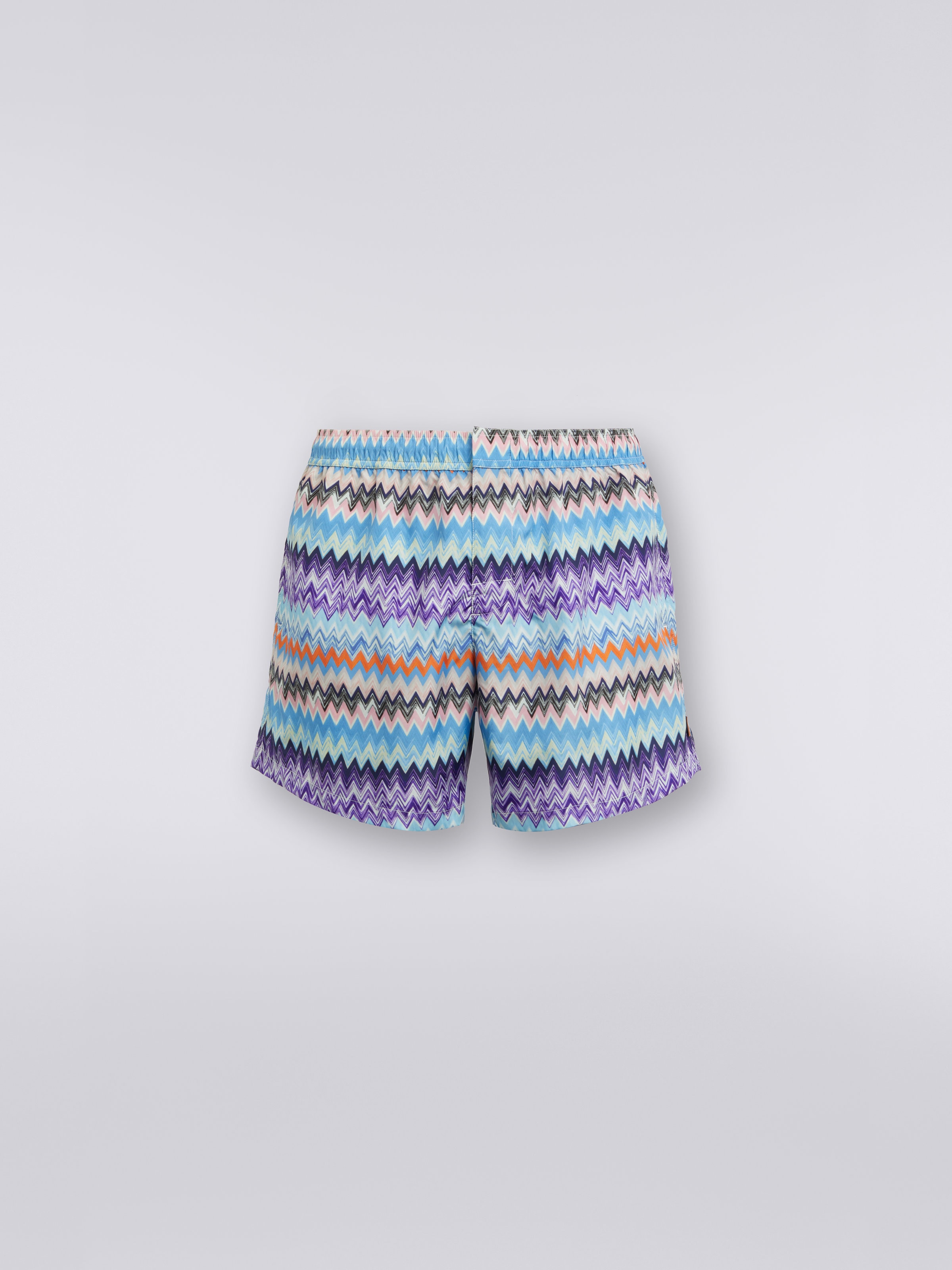 Technical fabric swimming trunks with chevron print, Blue - 0
