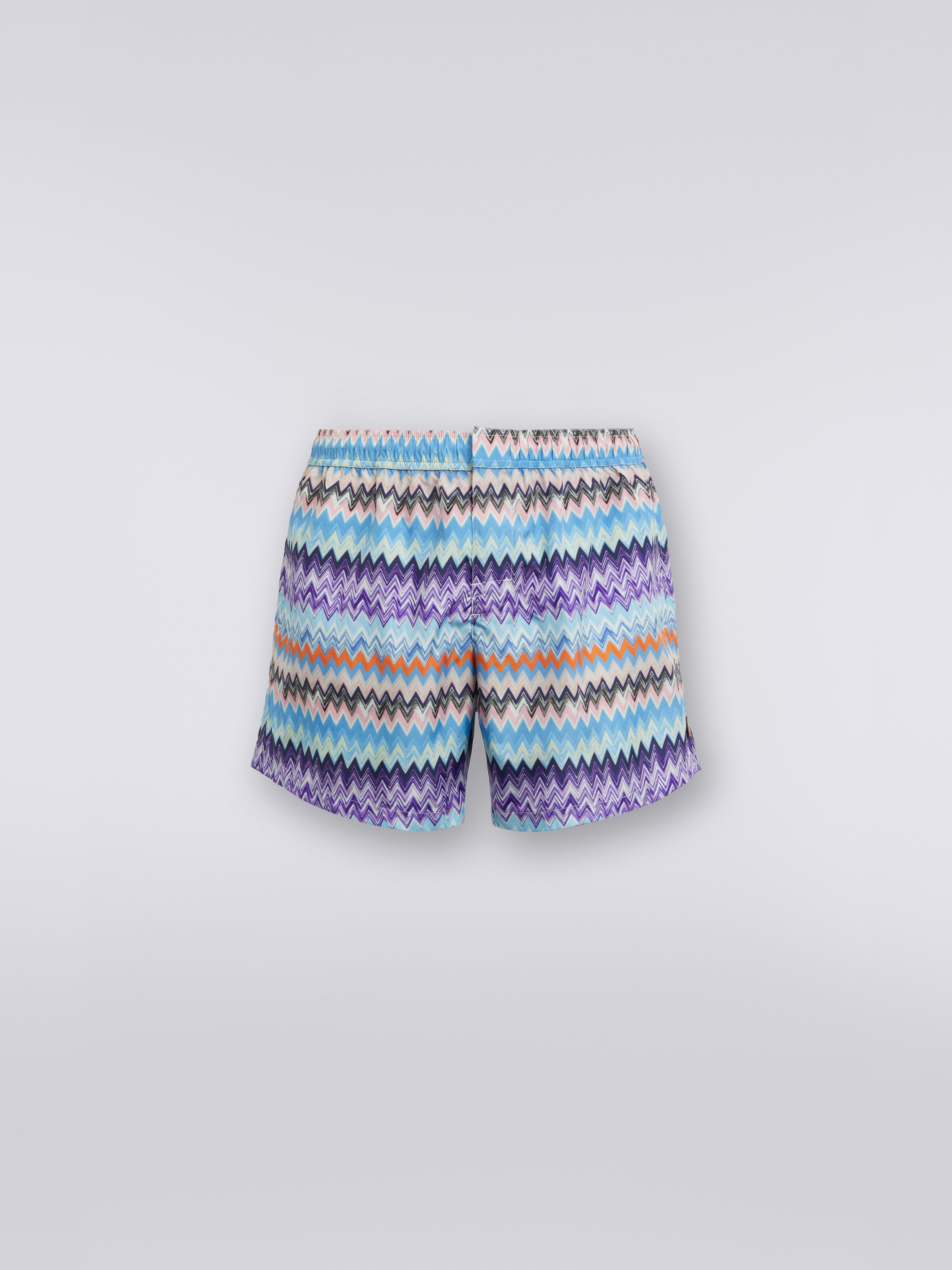 Short de bain en tissu technique à imprimé chevron, Bleu - 0