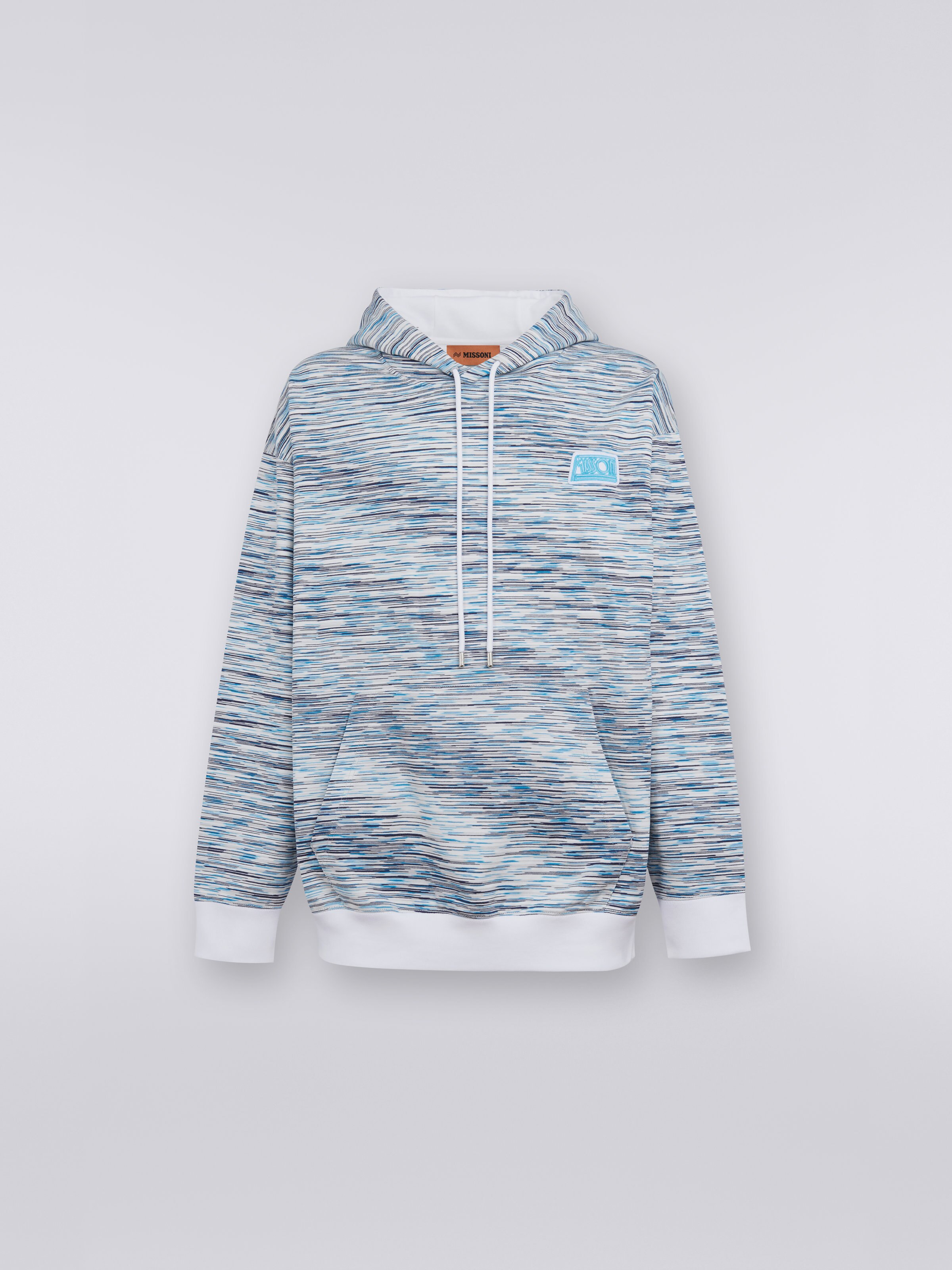 Slub cotton hoodie with logo patch, White & Light Blue - 0