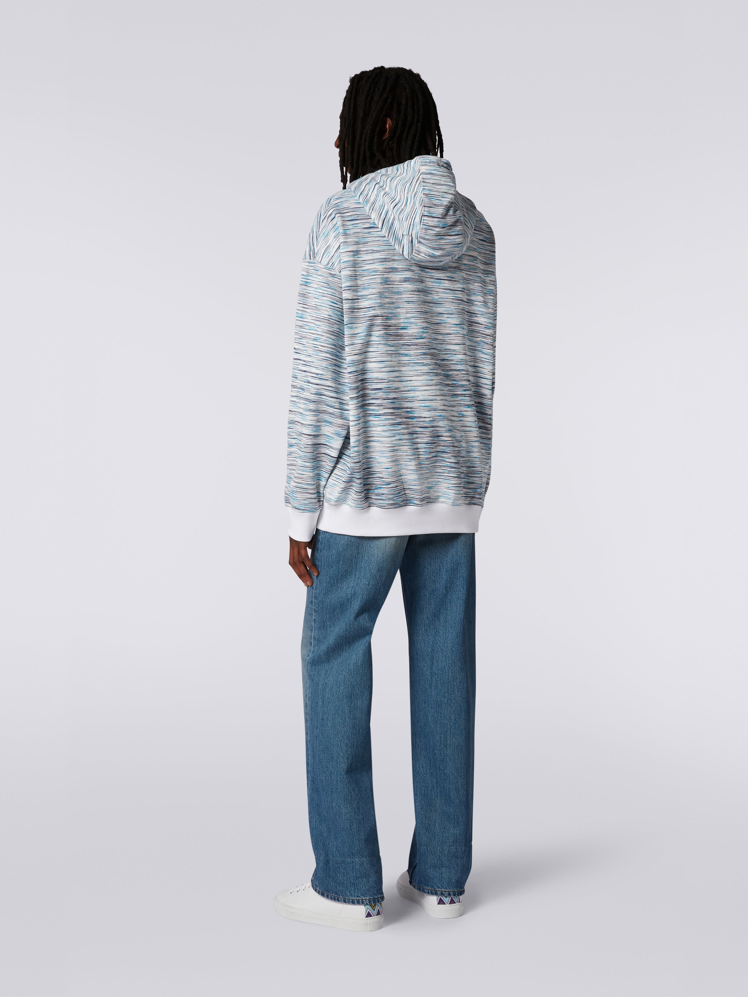 Slub cotton hoodie with logo patch, White & Light Blue - 3