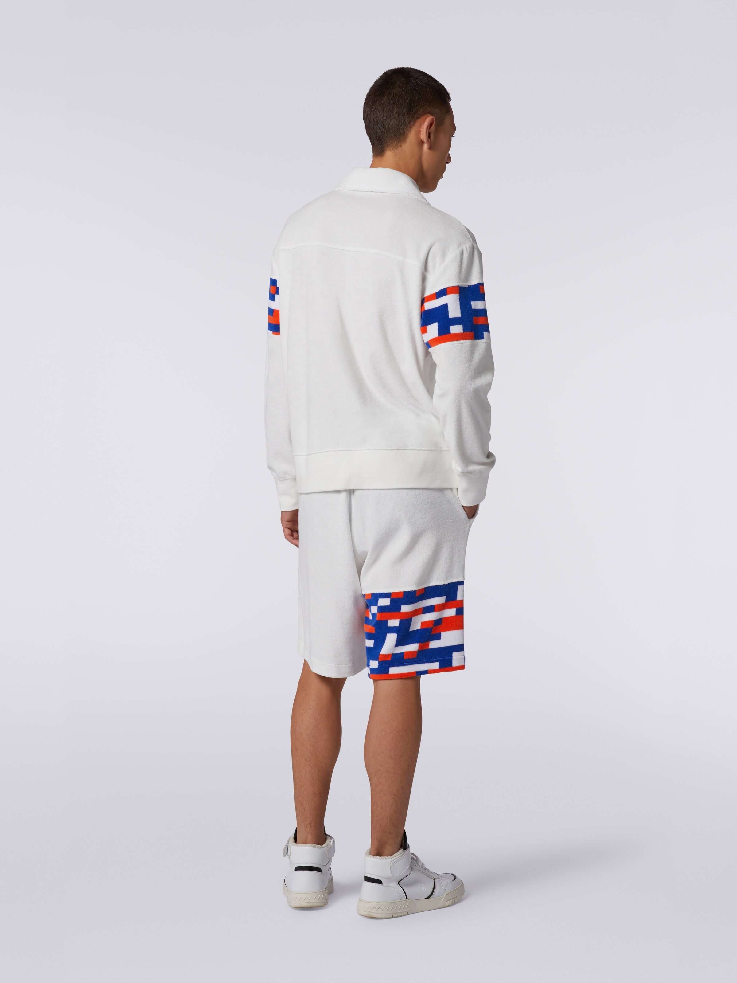 Cotton blend terry sweatshirt with embroidered logo and zip collar, Multicoloured - 3