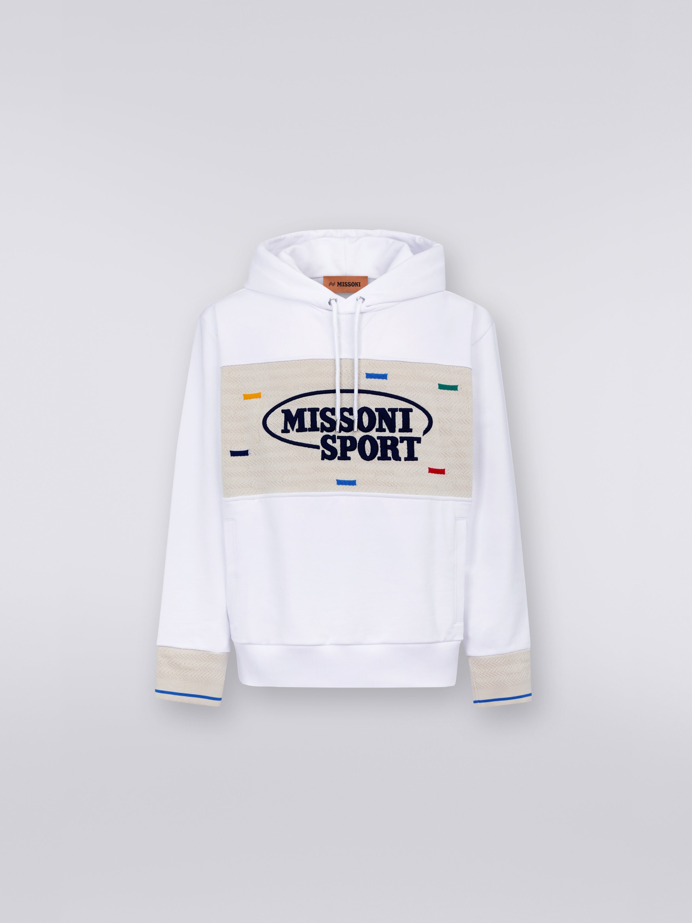 Felpa con cappuccio in cotone con inserti in maglia e logo Legacy, Bianco & Multicolore Heritage - 0