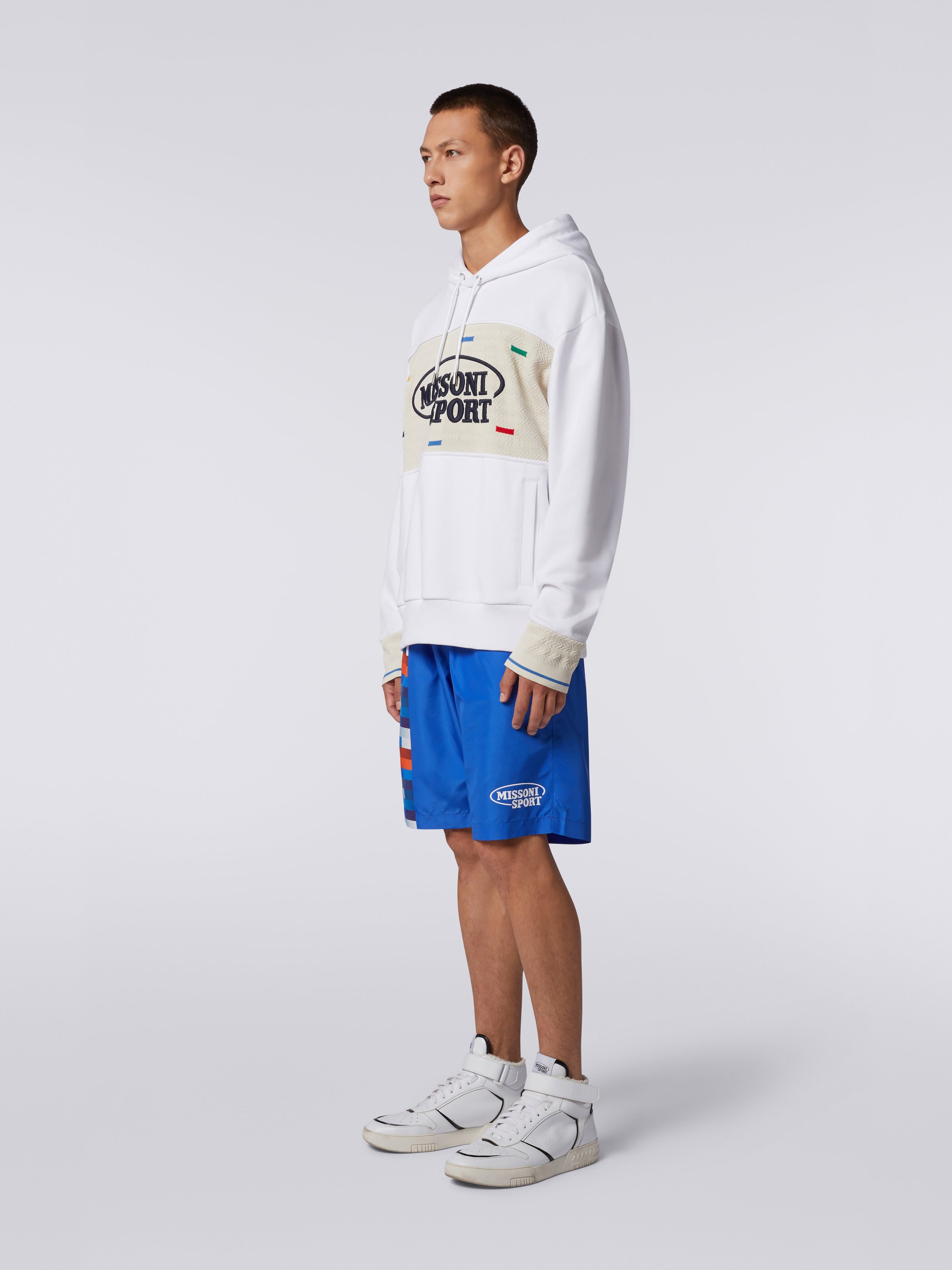 Felpa con cappuccio in cotone con inserti in maglia e logo Legacy, Bianco & Multicolore Heritage - 2