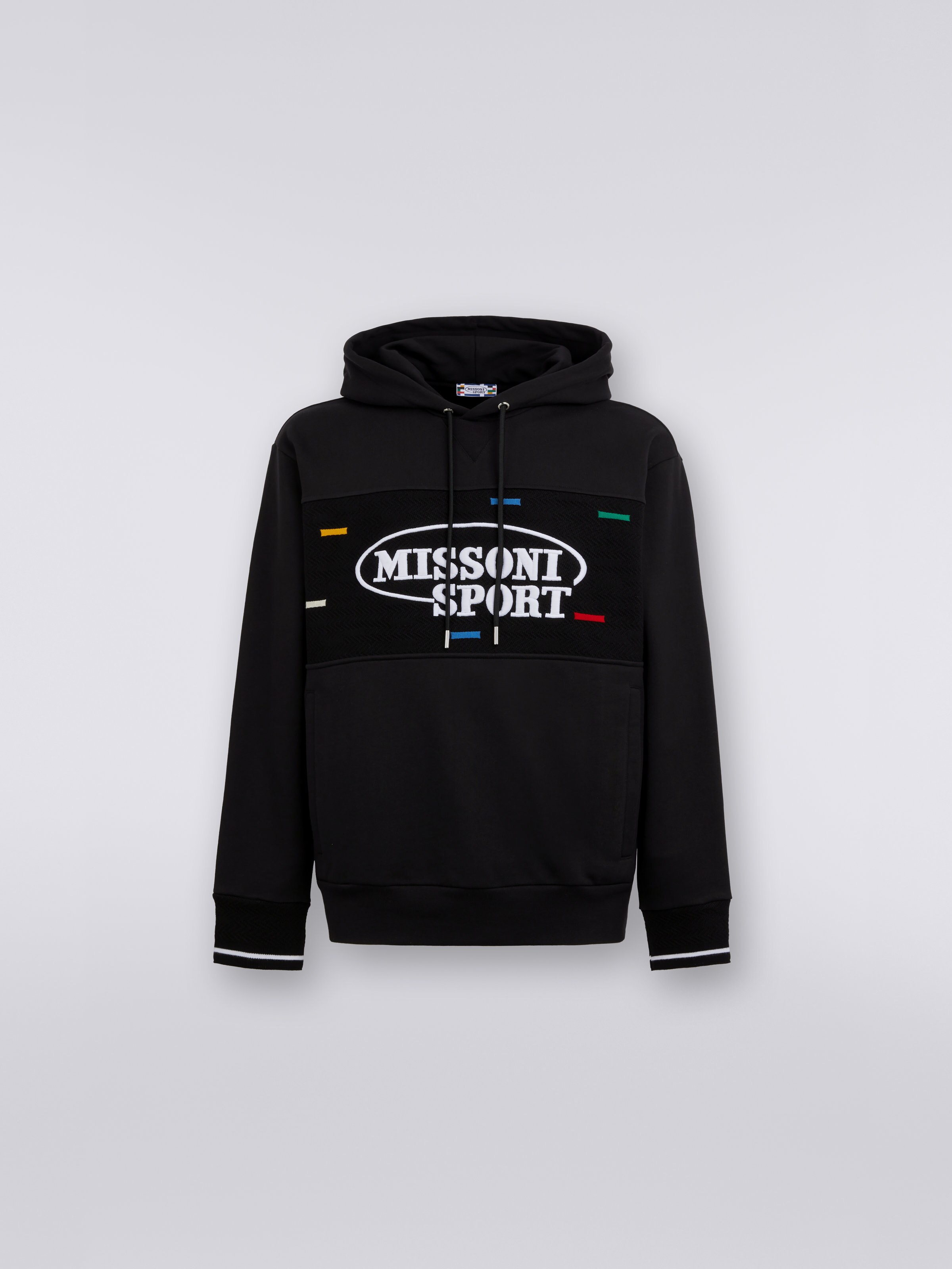 Cotton hoodie with knitted inserts and Legacy logo, Black & Multicoloured - 0