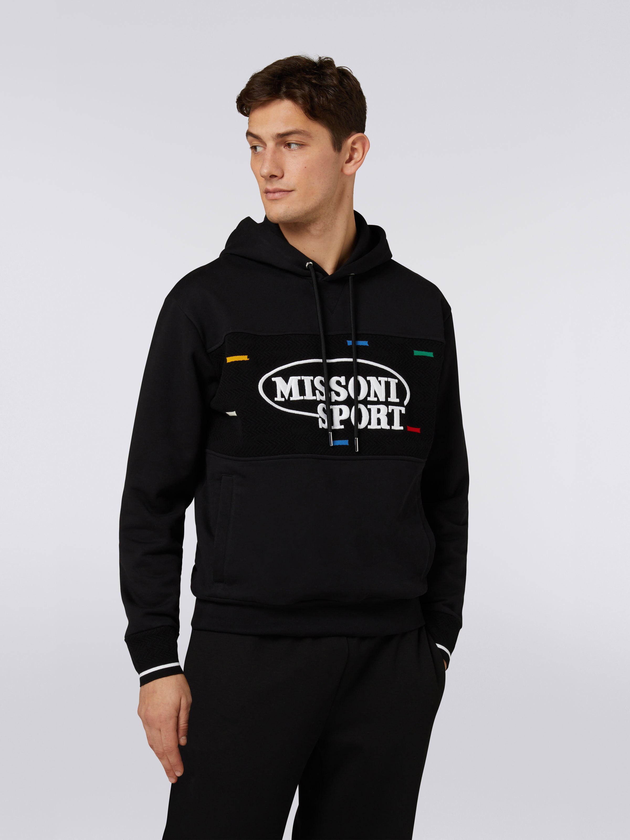 Cotton hoodie with knitted inserts and Legacy logo, Black & Multicoloured - 1