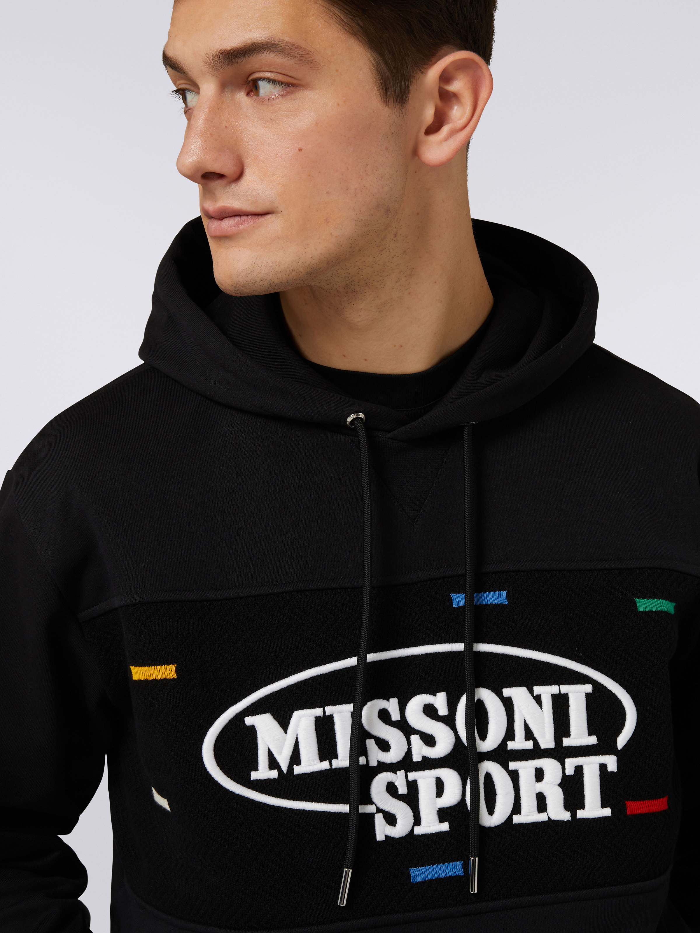 Cotton hoodie with knitted inserts and Legacy logo, Black & Multicoloured - 4