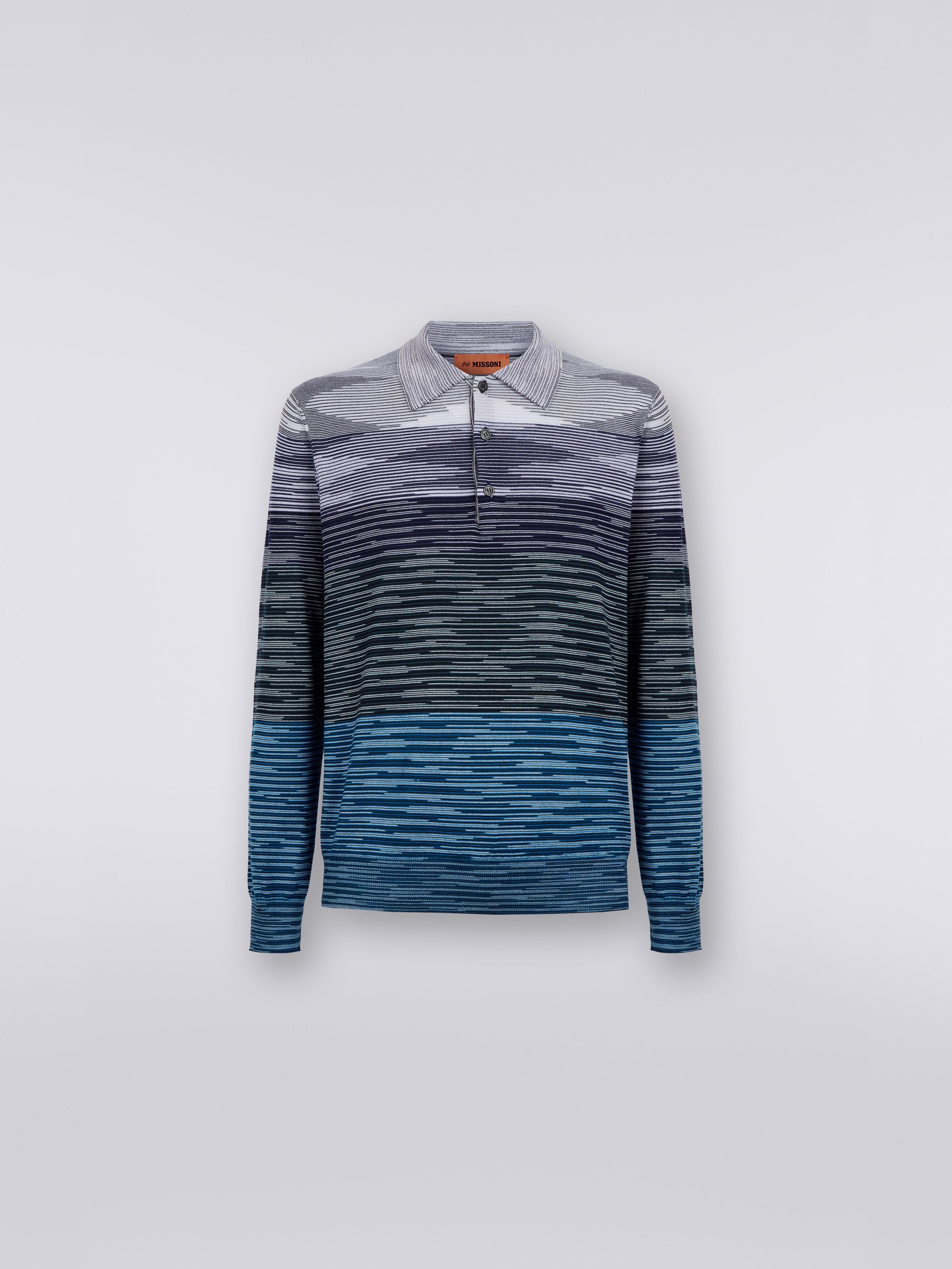 Long-sleeved polo shirt in slub wool, Multicoloured  - 0