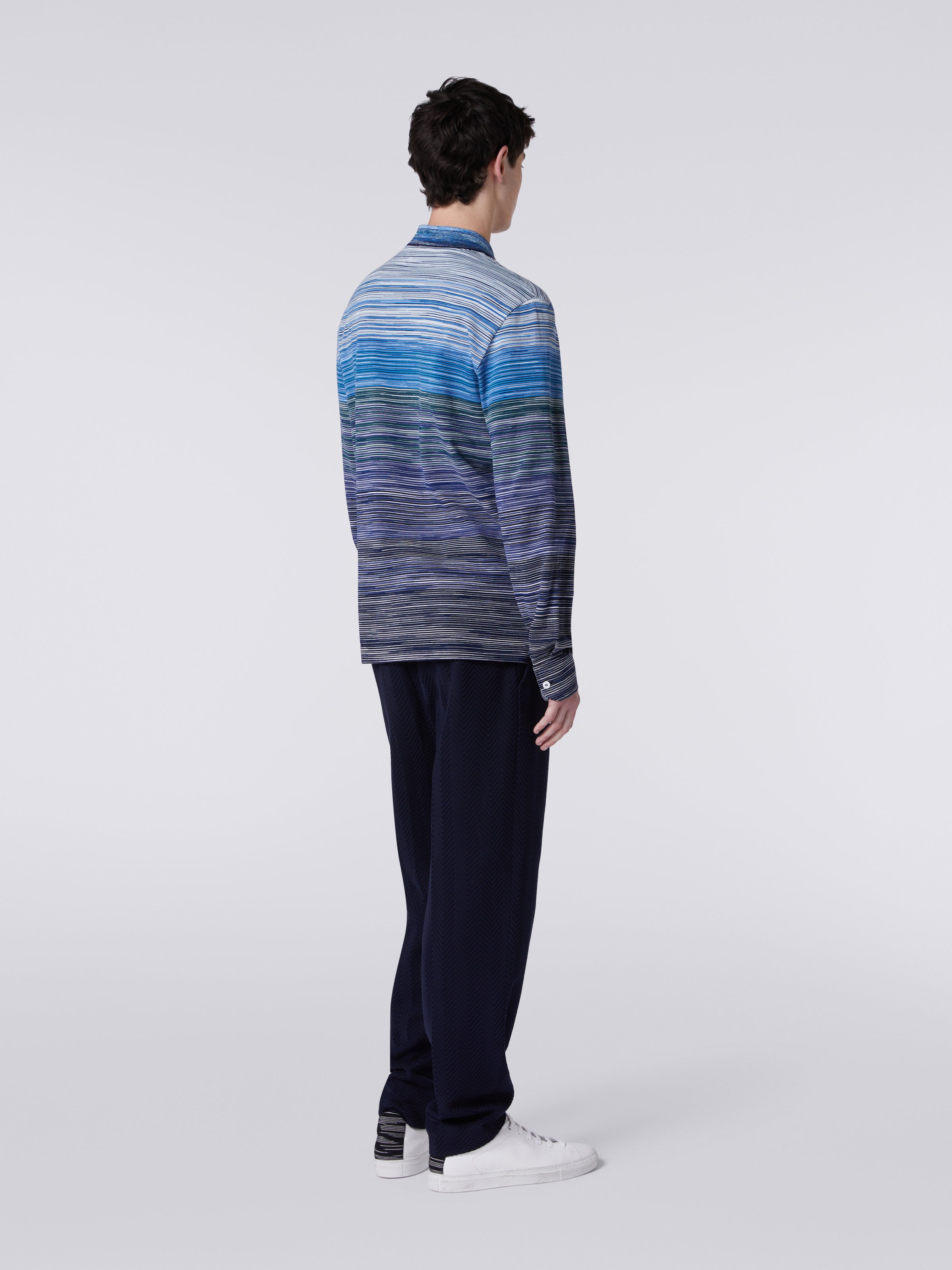 Long-sleeved polo shirt in slub cotton piqué, Multicoloured  - 3