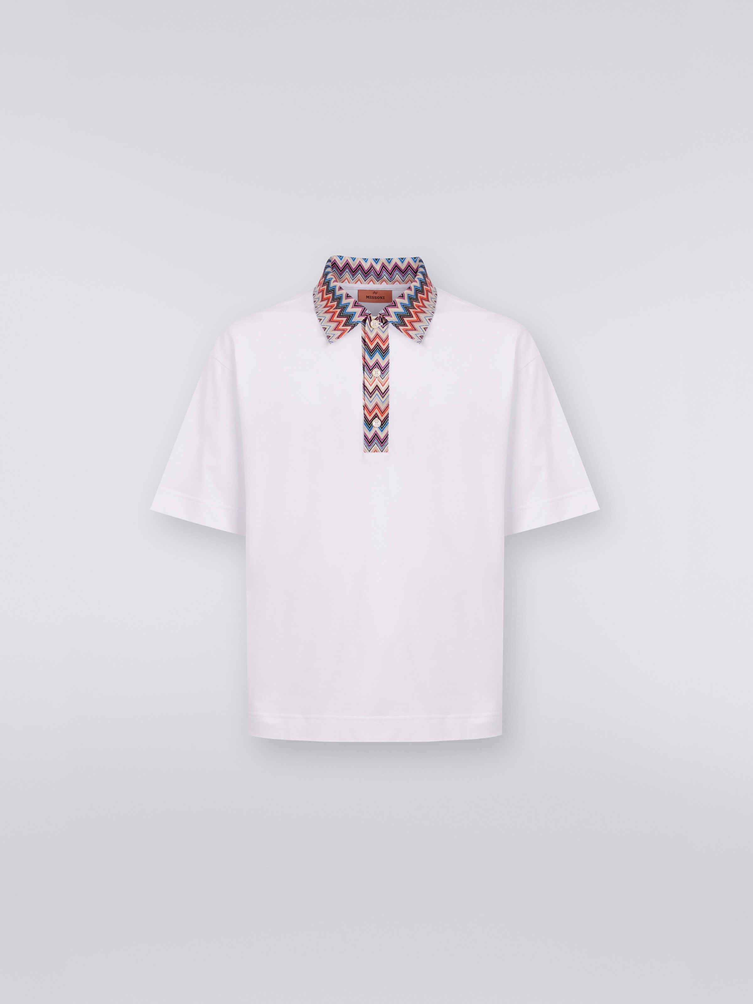 Polo de manga corta en tejido jersey de algodón con inserciones en zigzag, Multicolor  - 0