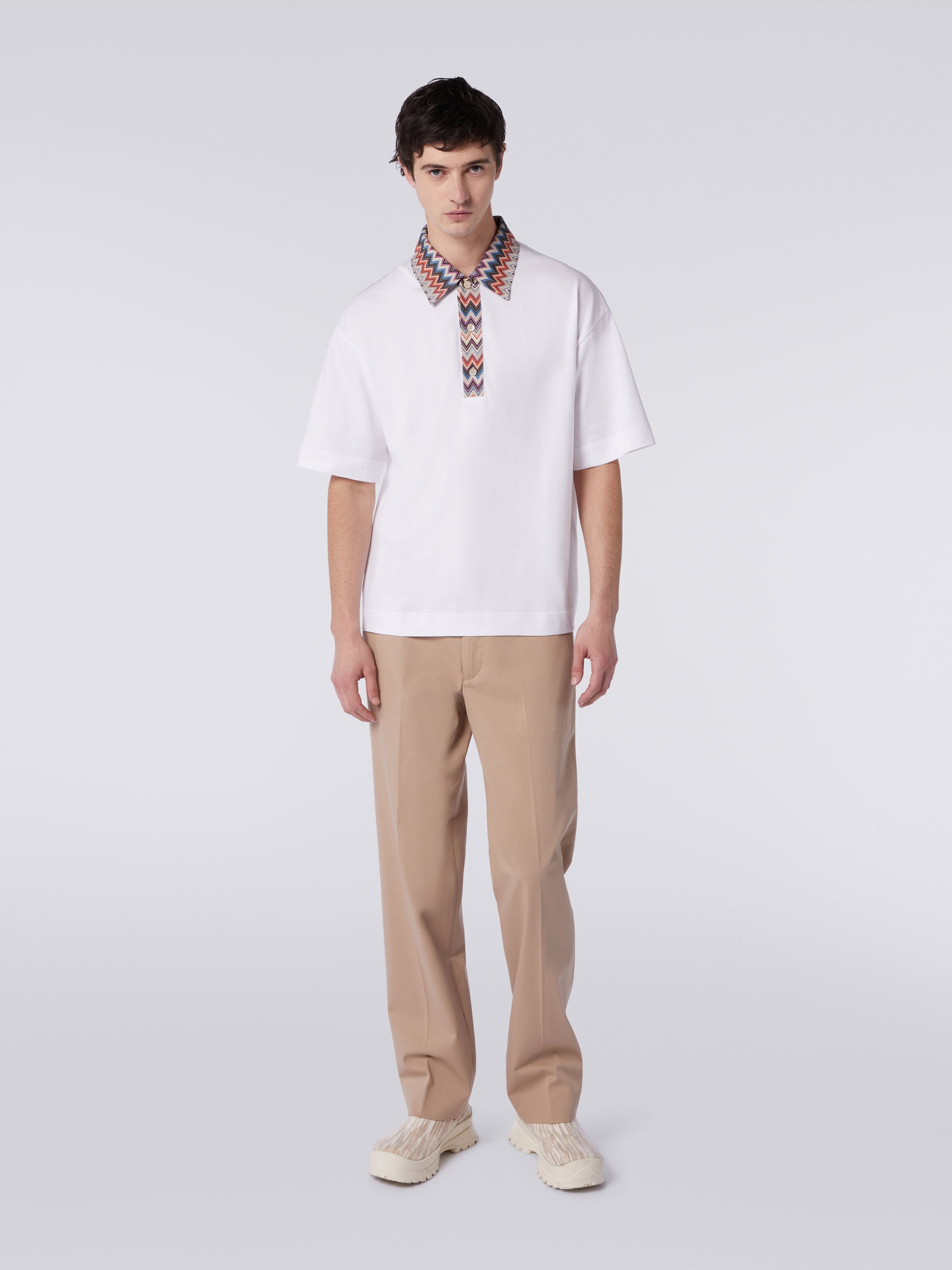 Polo de manga corta en tejido jersey de algodón con inserciones en zigzag, Multicolor  - 1