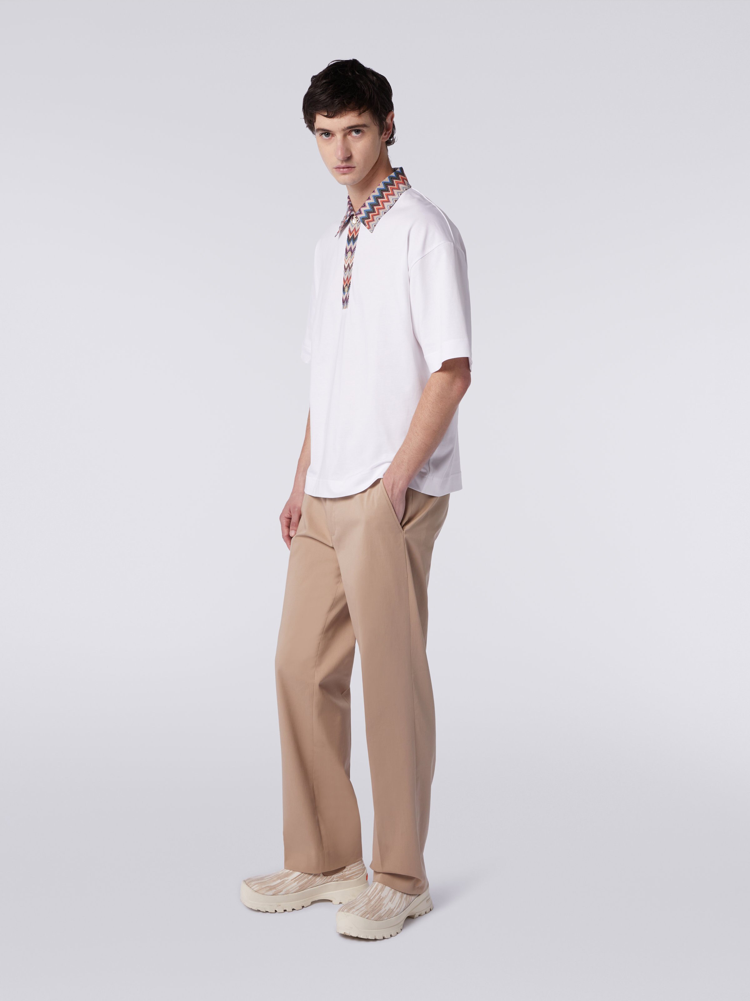 Polo de manga corta en tejido jersey de algodón con inserciones en zigzag, Multicolor  - 2