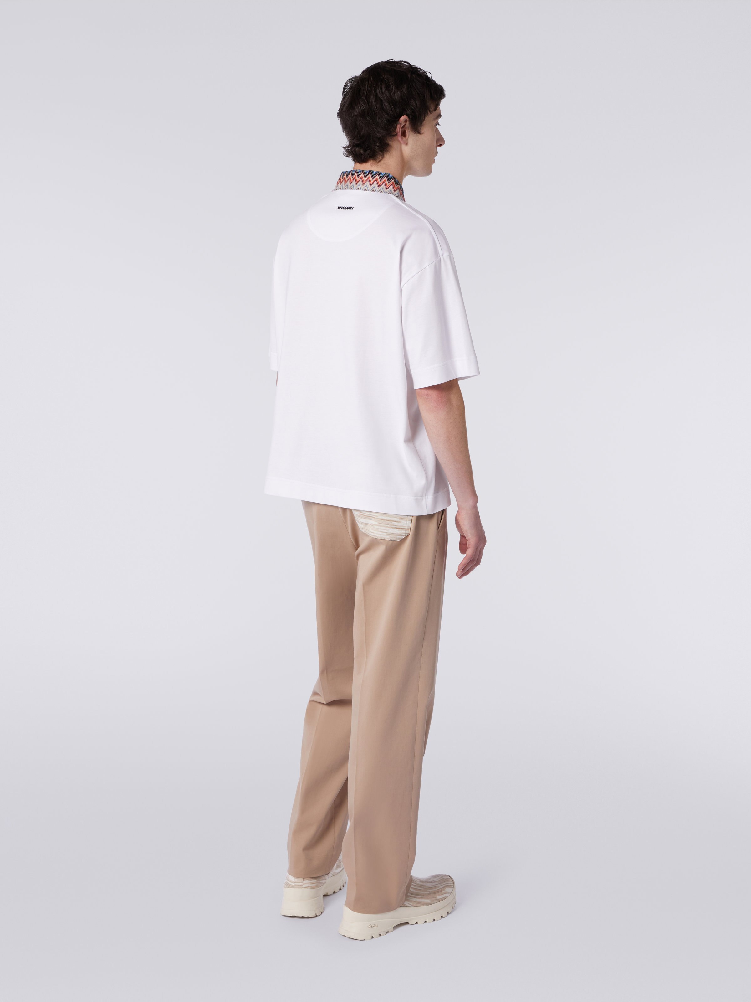 Polo de manga corta en tejido jersey de algodón con inserciones en zigzag, Multicolor  - 3