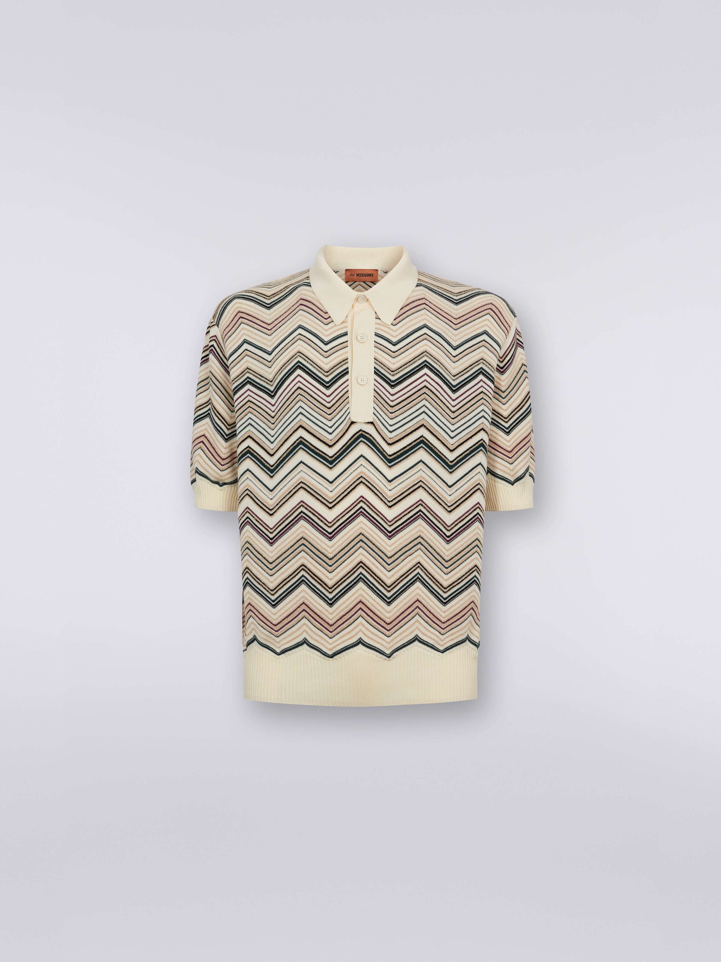 Cotton blend chevron short-sleeved polo shirt, Multicoloured  - 0