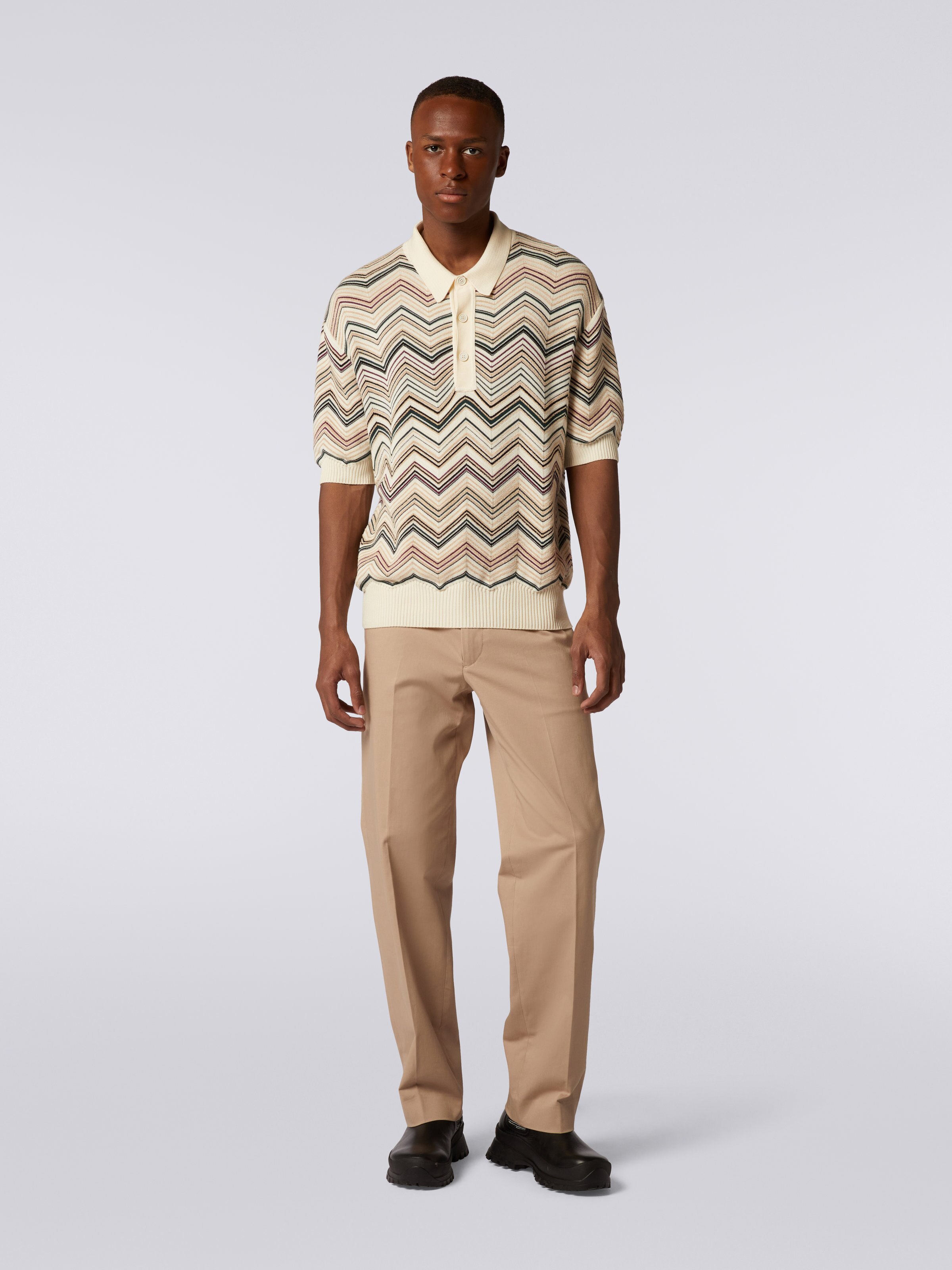 Cotton blend chevron short-sleeved polo shirt, Multicoloured  - 1