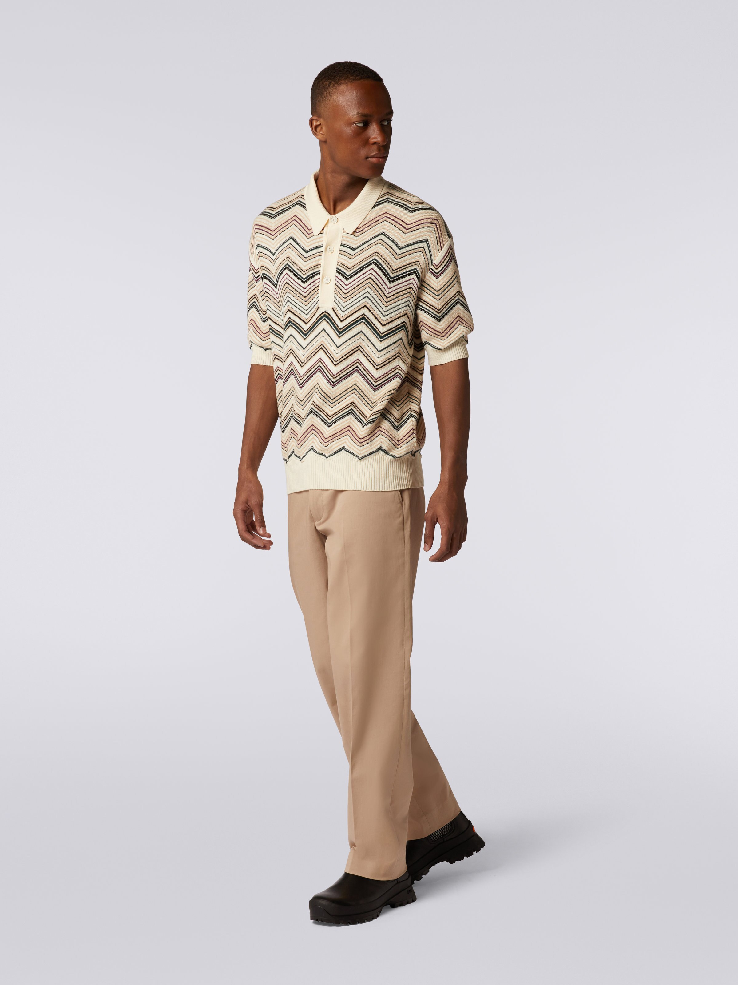 Cotton blend chevron short-sleeved polo shirt, Multicoloured  - 2