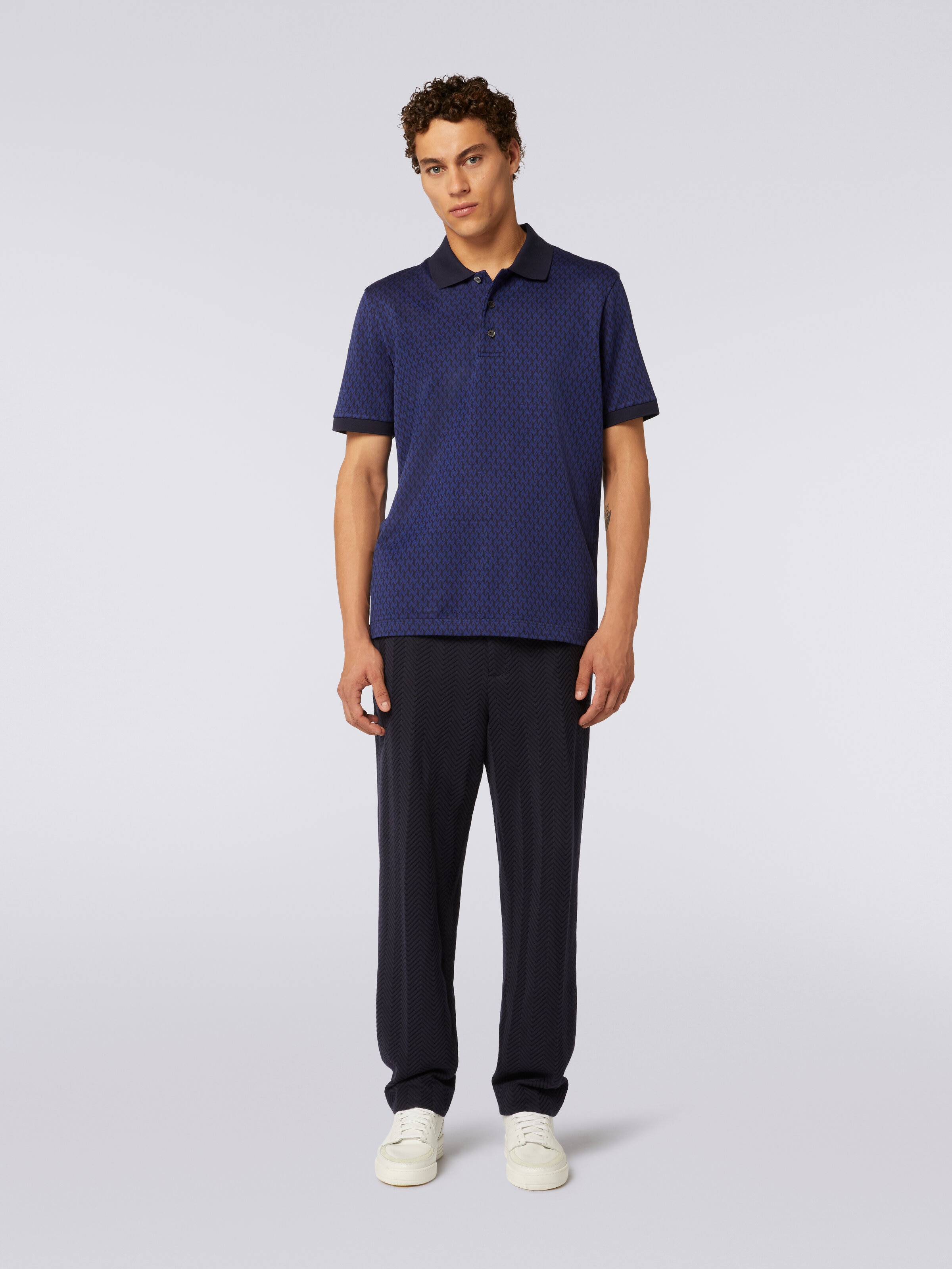 Polo a maniche corte in cotone , Blu - 1
