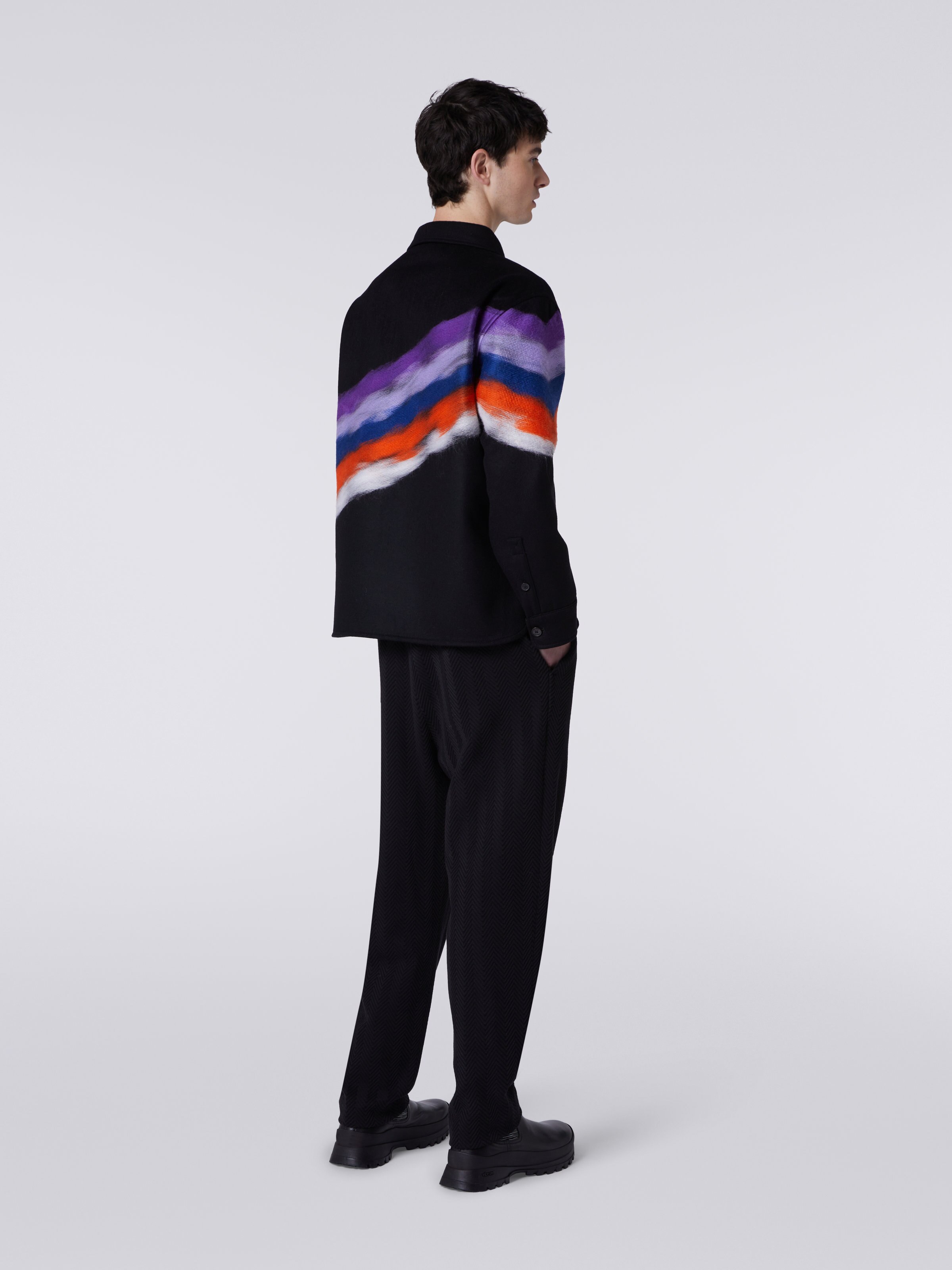 Wool blend overshirt with slub motif, Black    - 3