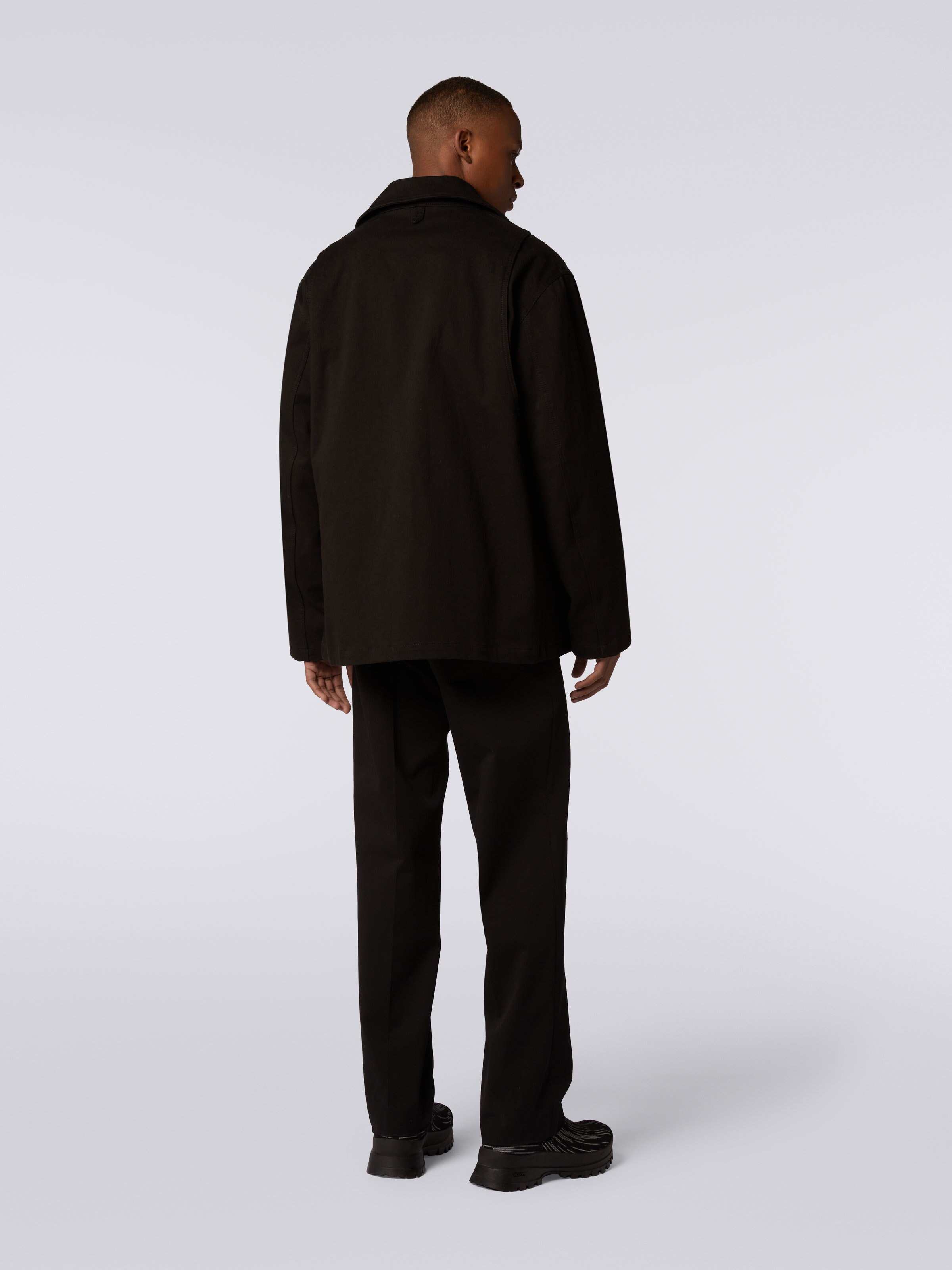 Cotton overshirt with chevron inserts, Black    - 3